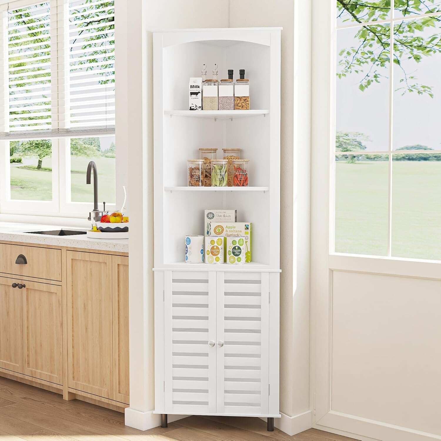 Tall Corner Cabinet, 68.8'' Storage Cabinet with Doors and Adjustable Shelves