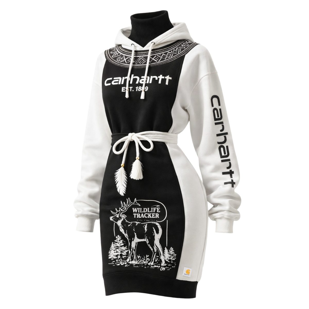 Women's Hooded Deer Graphic Sweatshirt Dress – Belted Slim Fit