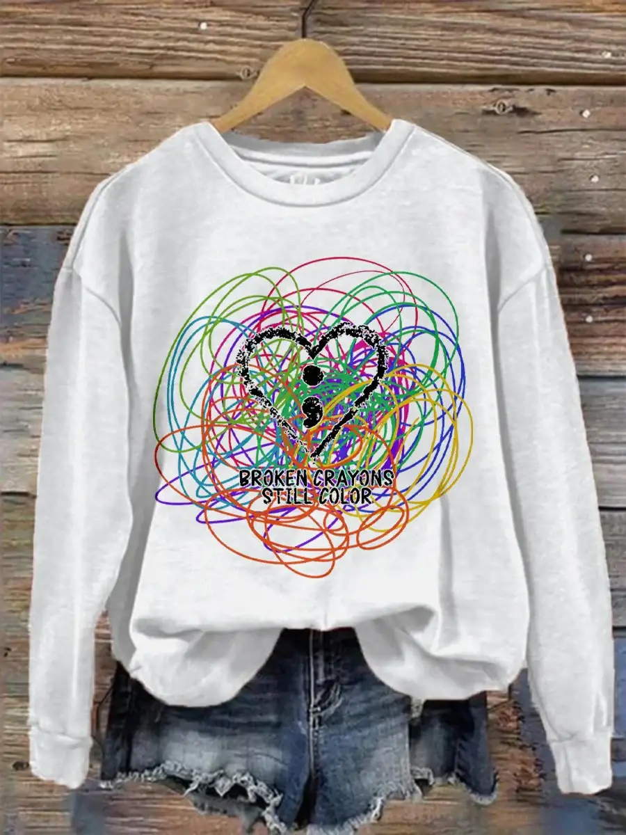 Broken Crayons Still Color Print Casual Sweatshirt
