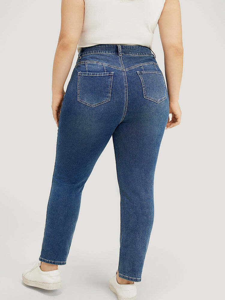 Straight Leg Very Stretchy High Rise Medium Wash Jeans