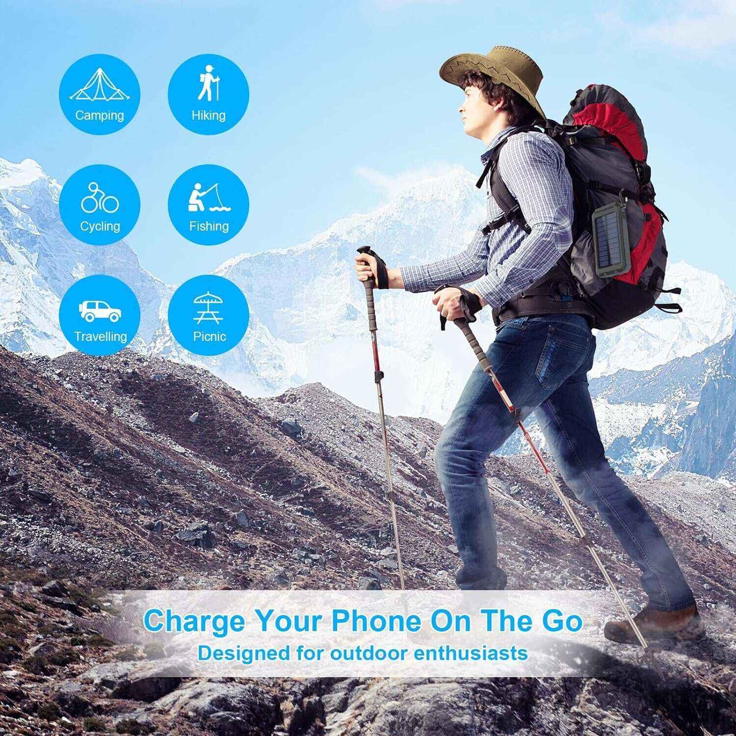 YELOMIN Solar Charger, 38800mAh Portable Solar Power Bank, Waterproof Battery Pack for Outdoor Activities, Camping External Backup Power Charger Dual USB 5V Outputs/LED Flashlights