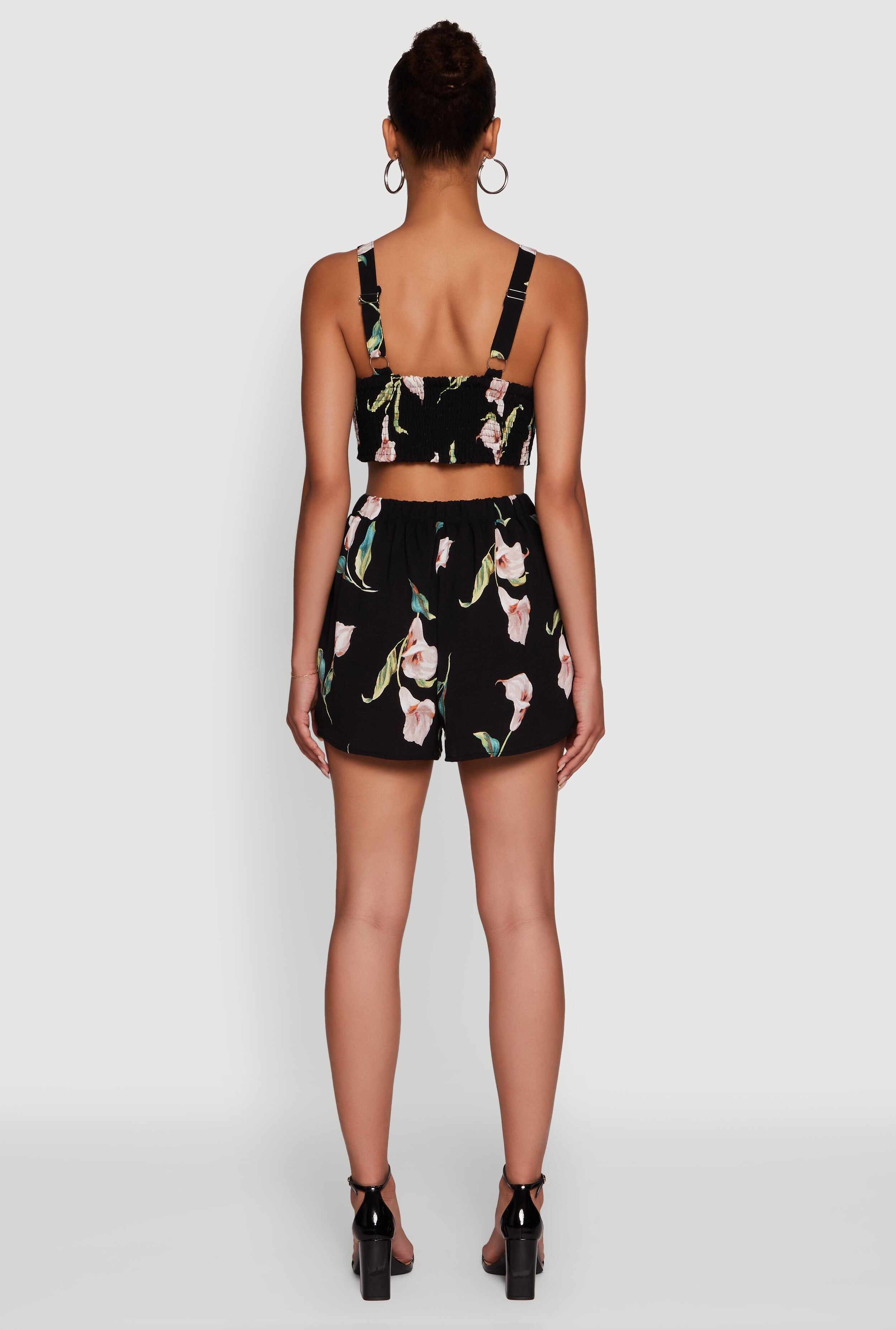 Floral Print Crepe Knit Sleeveless Romper