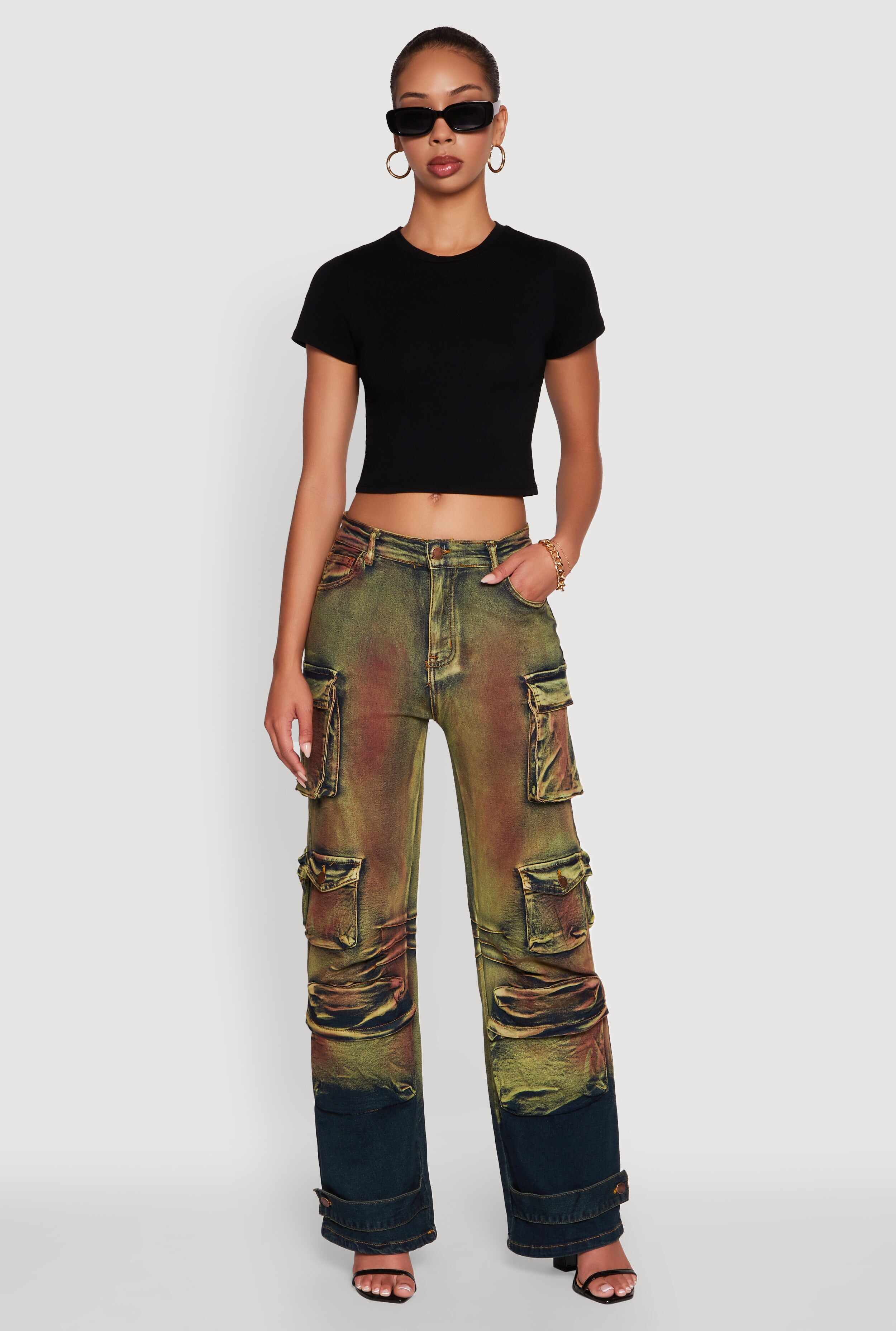 Stylish Daisy Ombre Detail Wide Leg Jeans