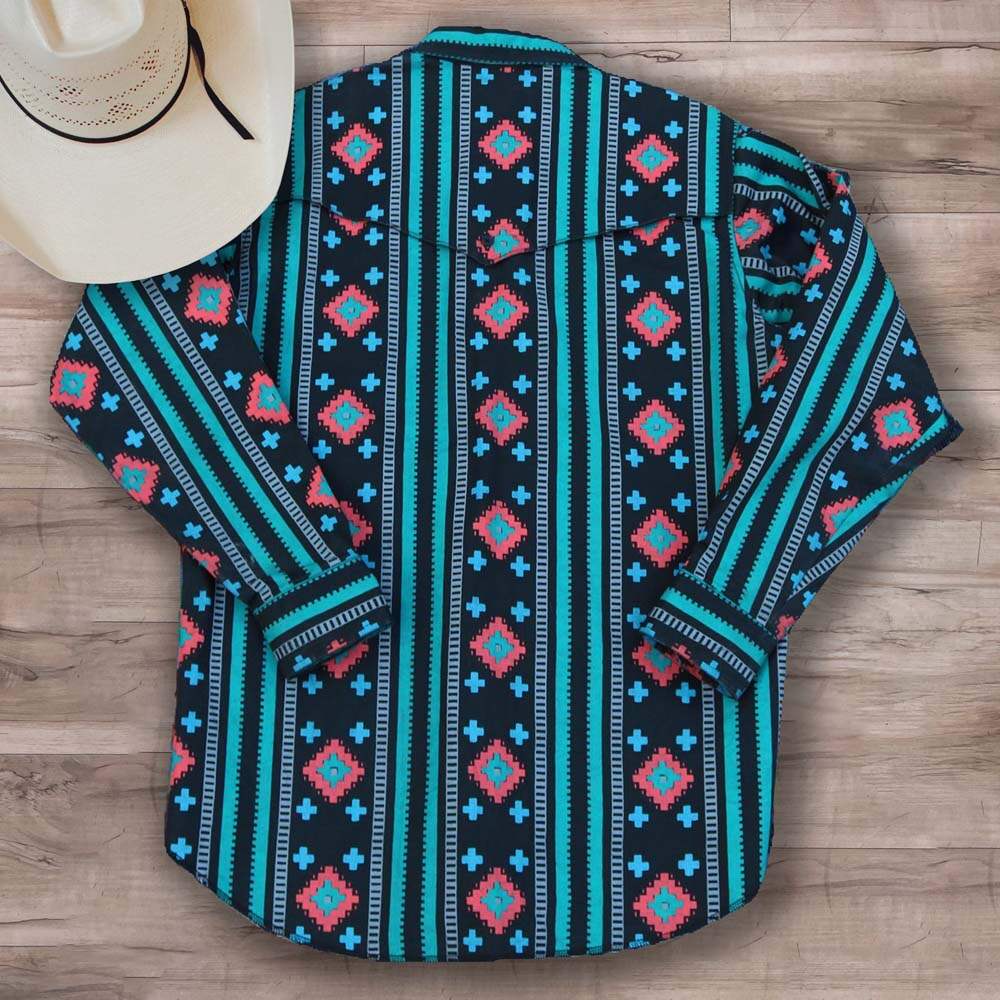 Men's Casual Western Dark Blue Striped Shirt