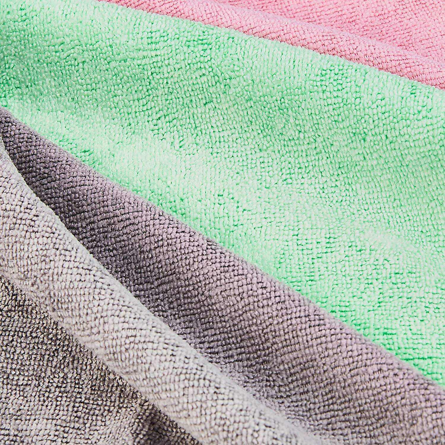Basics Microfiber Cleaning Cloth, Non-Abrasive, Reusable and Washable, Pack of 48, Green/Gray/Pink, 16