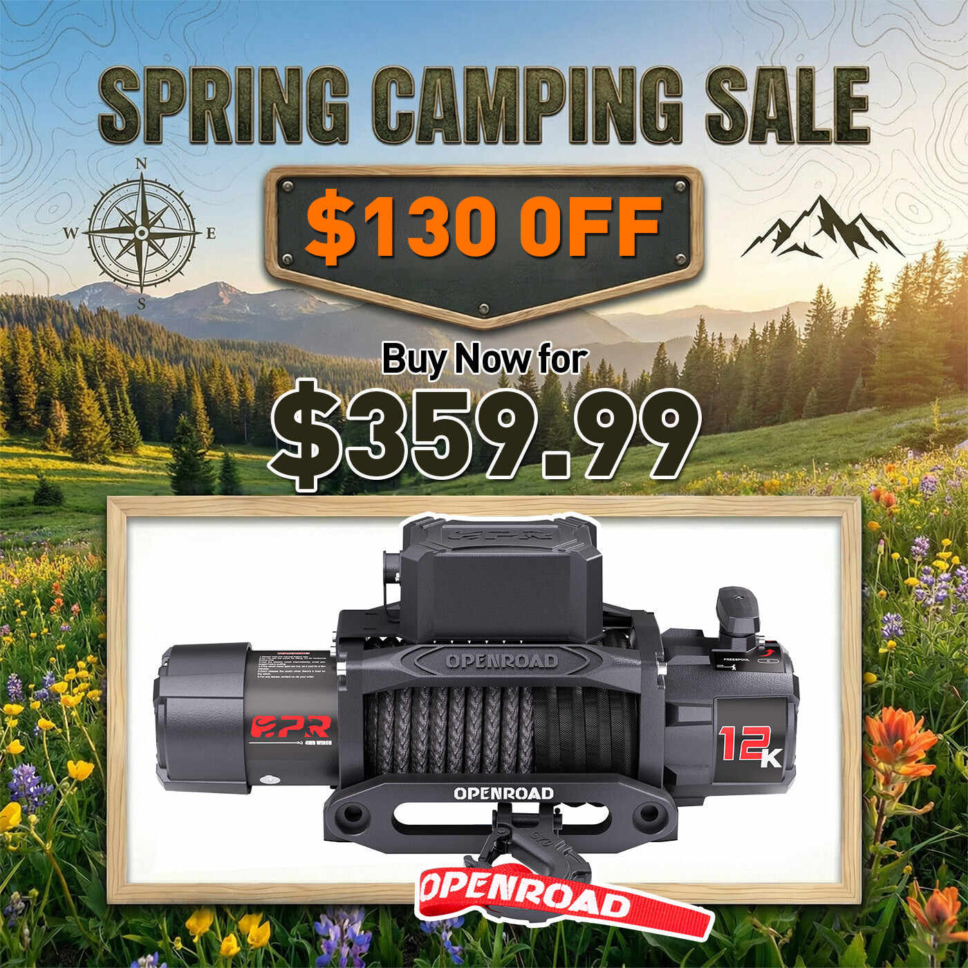 OPENROAD 12,000lbs Electric Winch with Synthetic Rope-Panther Series 3S