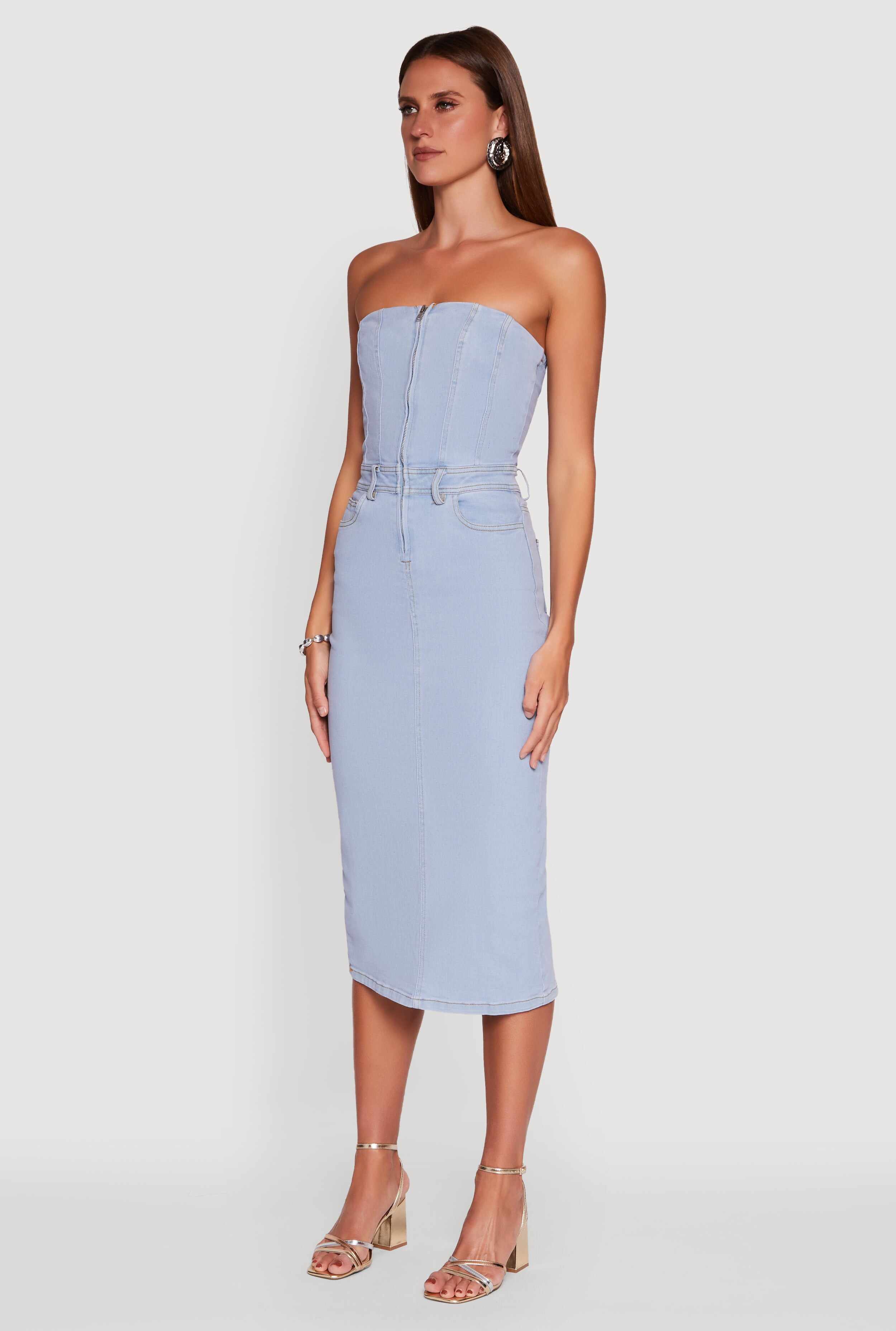 Haute Monde Denim Zip Front Corset Tube Dress