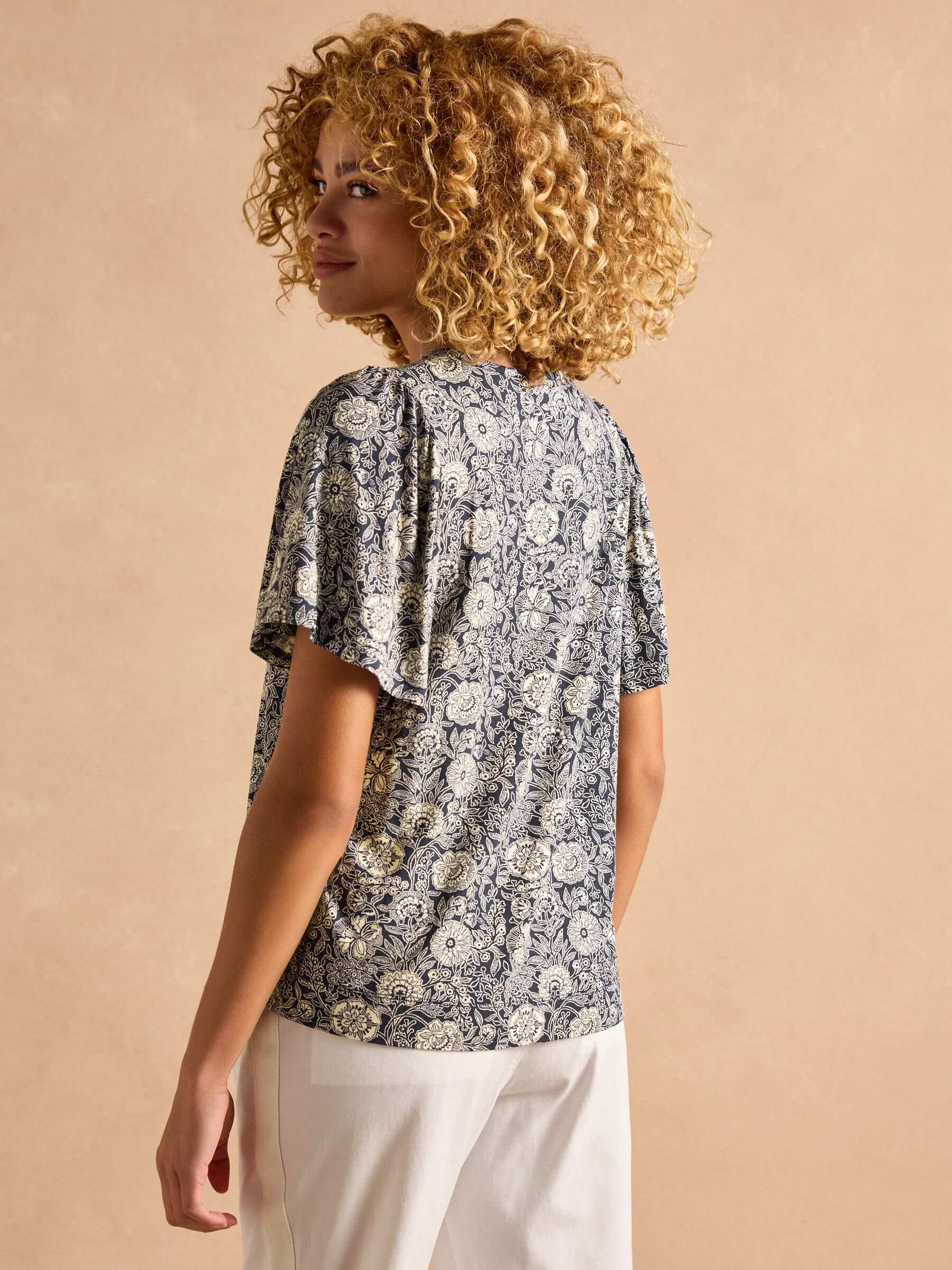 Nia Navy Pleat Front Jersey Top
