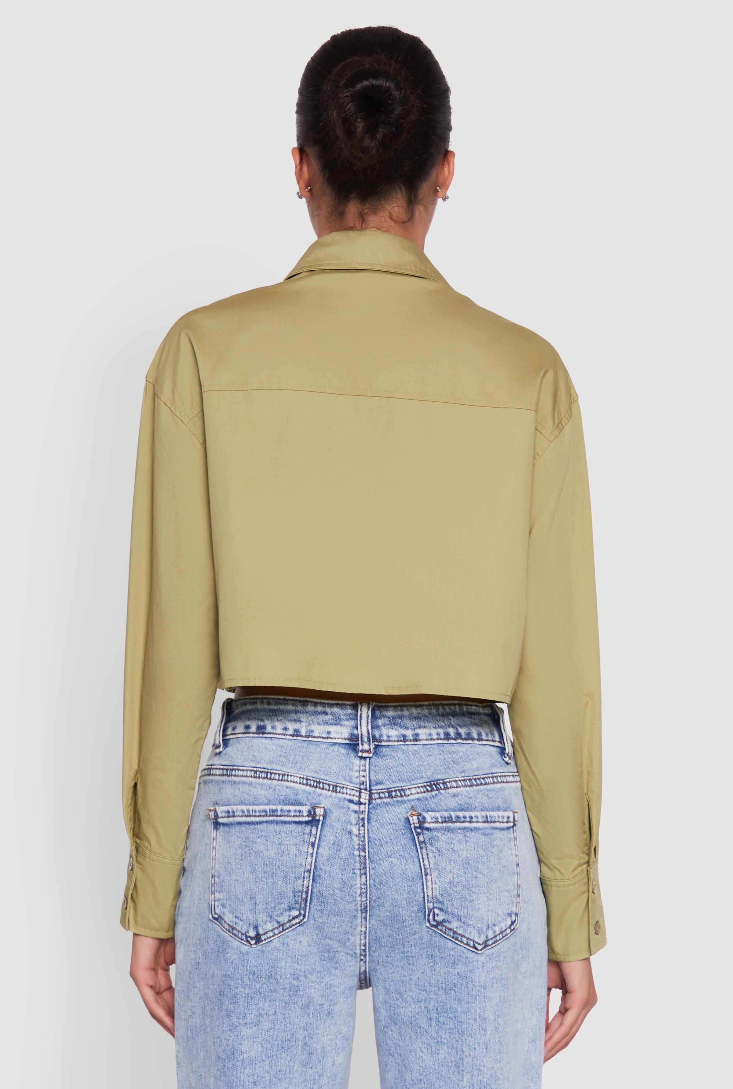 Poplin Flap Pocket Boxy Cropped Shirt