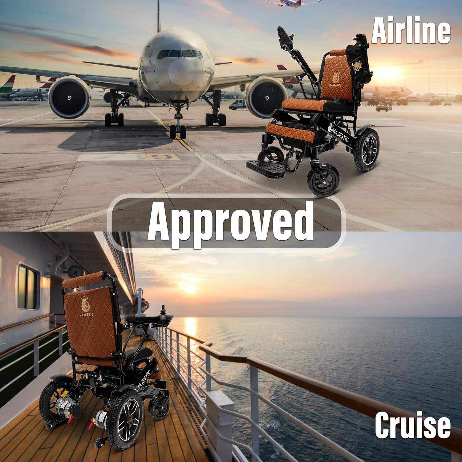 MALISA Electric Wheelchair for Adults, Portable All Terrain Lightweight Wheelchairs, Foldable Motorized Power Wheel Chair, Leather Seat (17.5