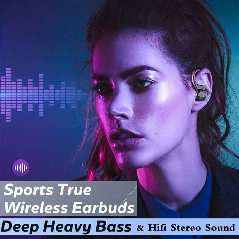 True Wireless Earbuds, TWS Earphones With Mic, Sport Earhook Headset, Stereo In Ear Headphones With LED Display Charing Case