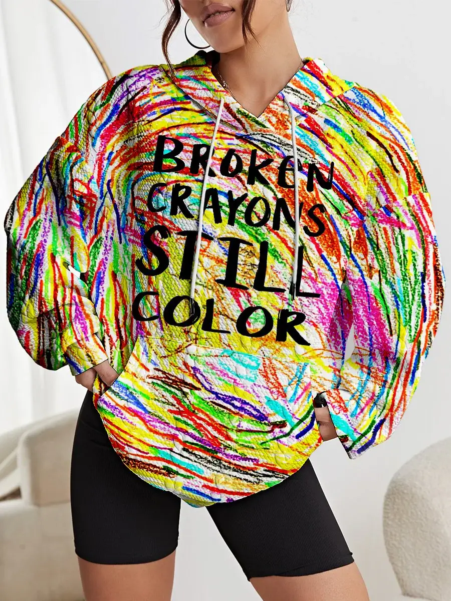 Women's Mental Health Awareness Broken Crayons Still Color Encourage Print Casual Knit Sweatshirt