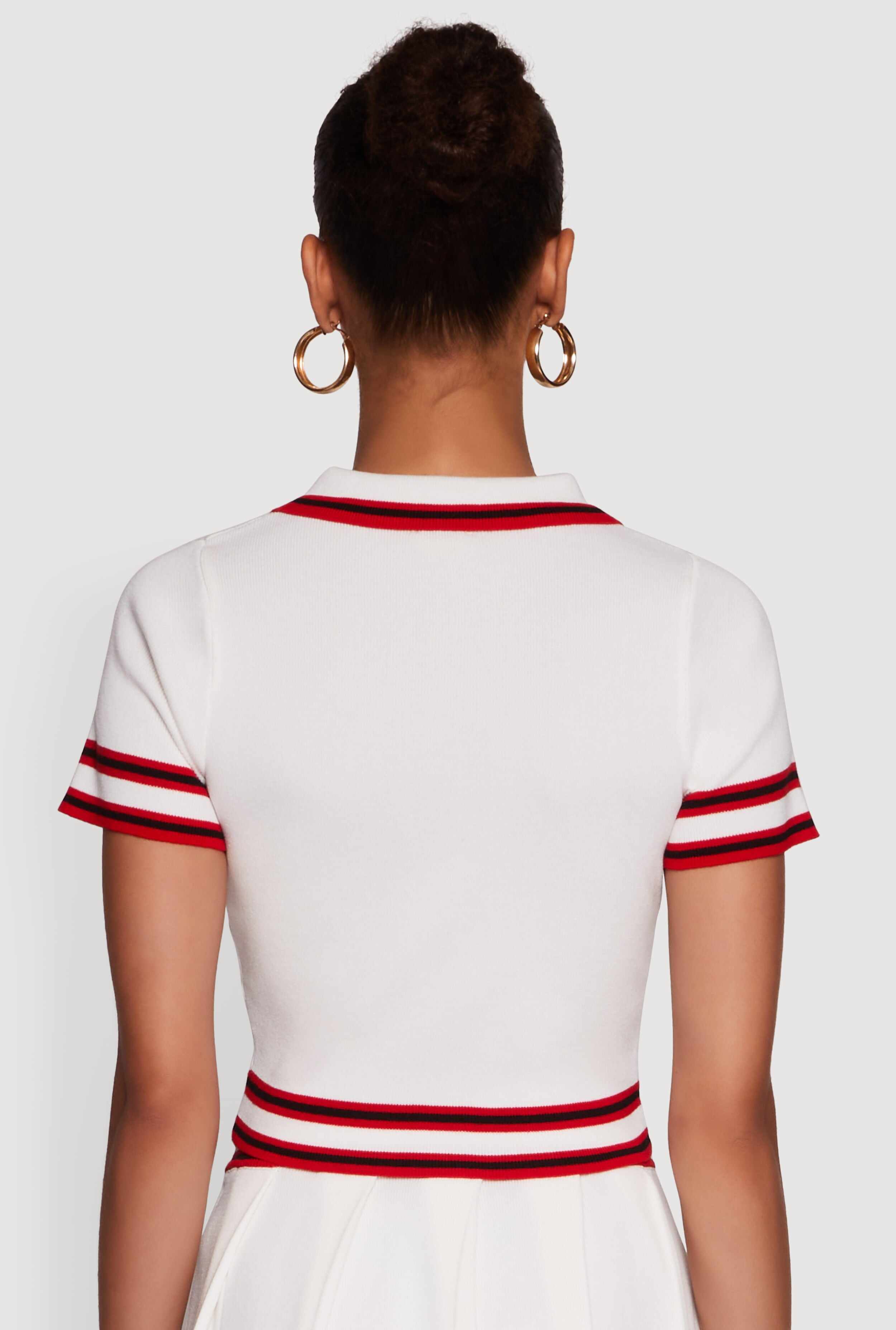 Daisy Varsity Stripe Trim Cropped Polo Shirt