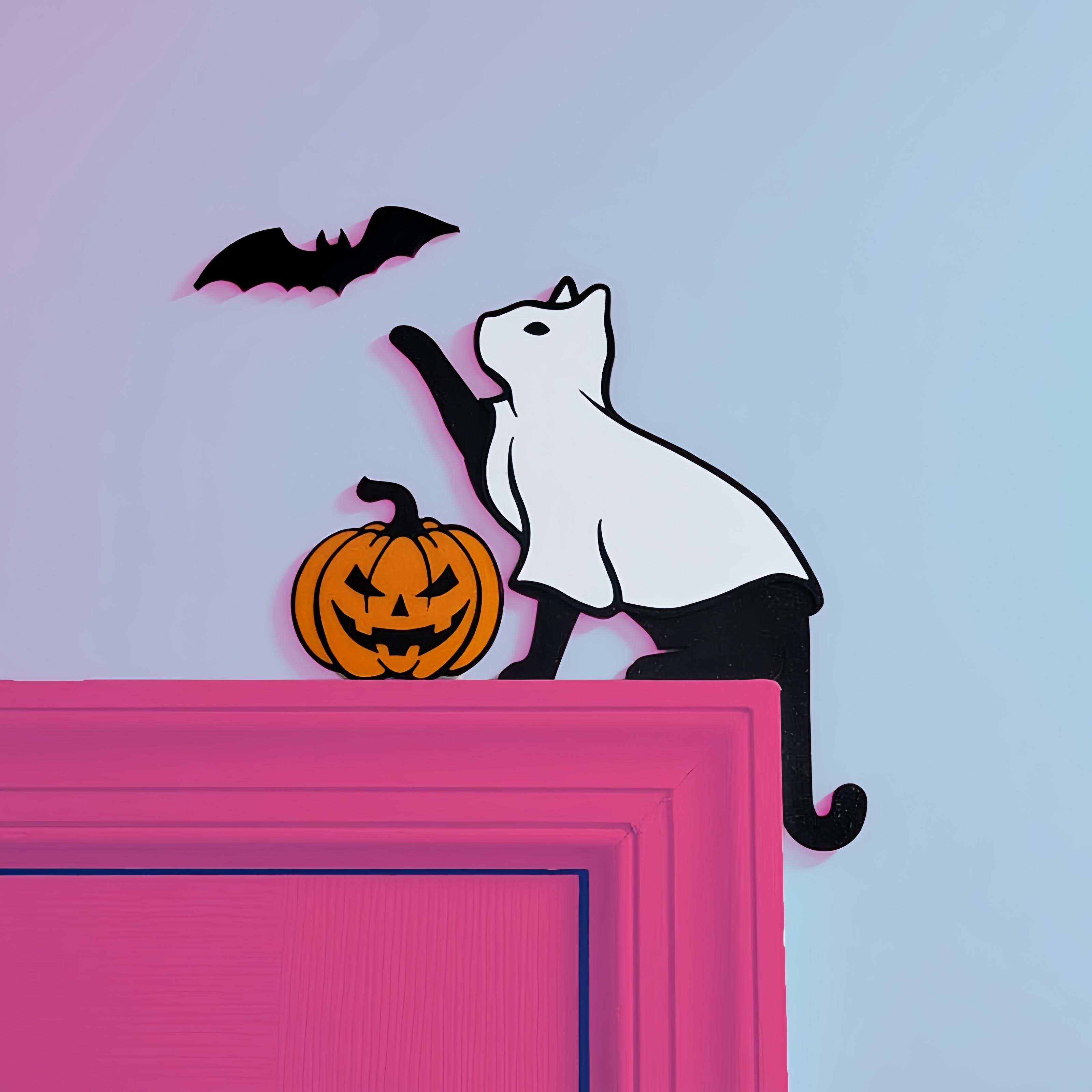 Ghost Cat Door Corner Topper Set