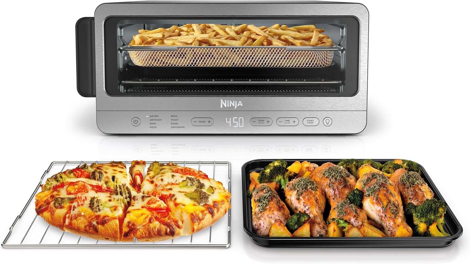 Air Fryer Toaster Oven Combo | 8-in-1 Functionality | Flip Up & Away for Storage Space | Air Fry Basket, Sheet Pan, Wire Rack & Removable Crumb Tray |1800 Watt | Stainless Steel | SP151