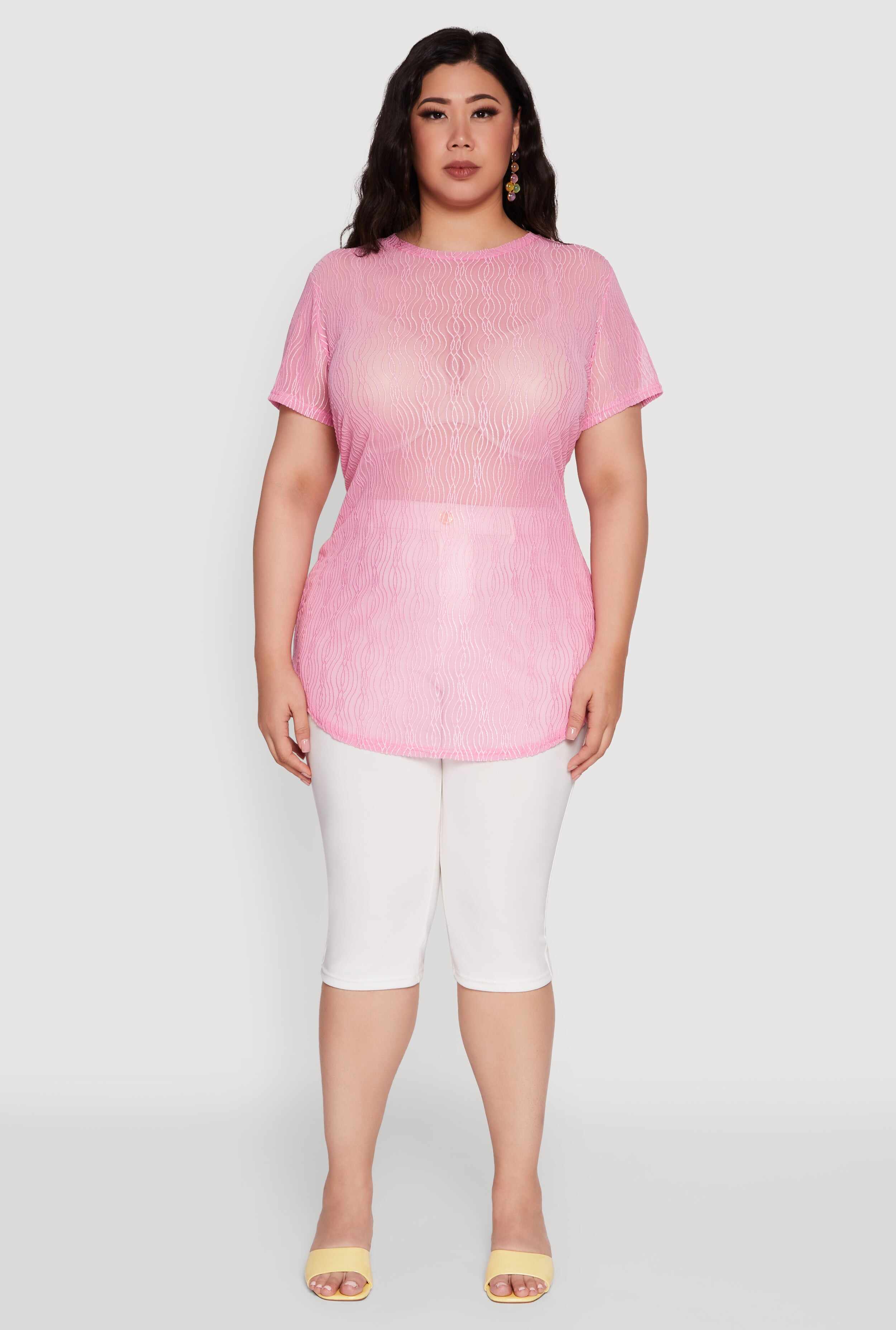 Plus Size Sheer Textured Knit Tunic Top