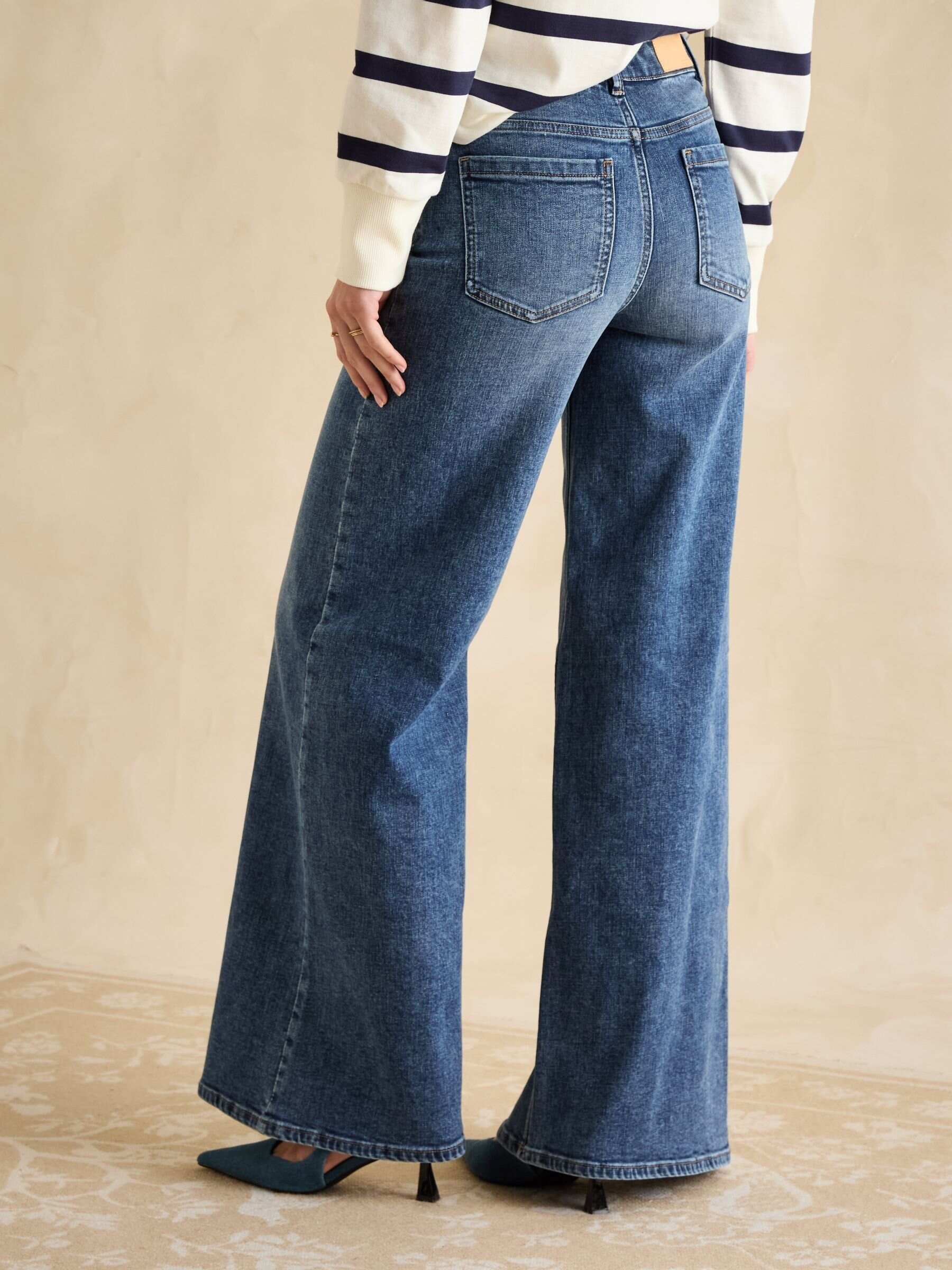 Mid Wash Blue Mid-Rise Wide Leg Palazzo Jeans