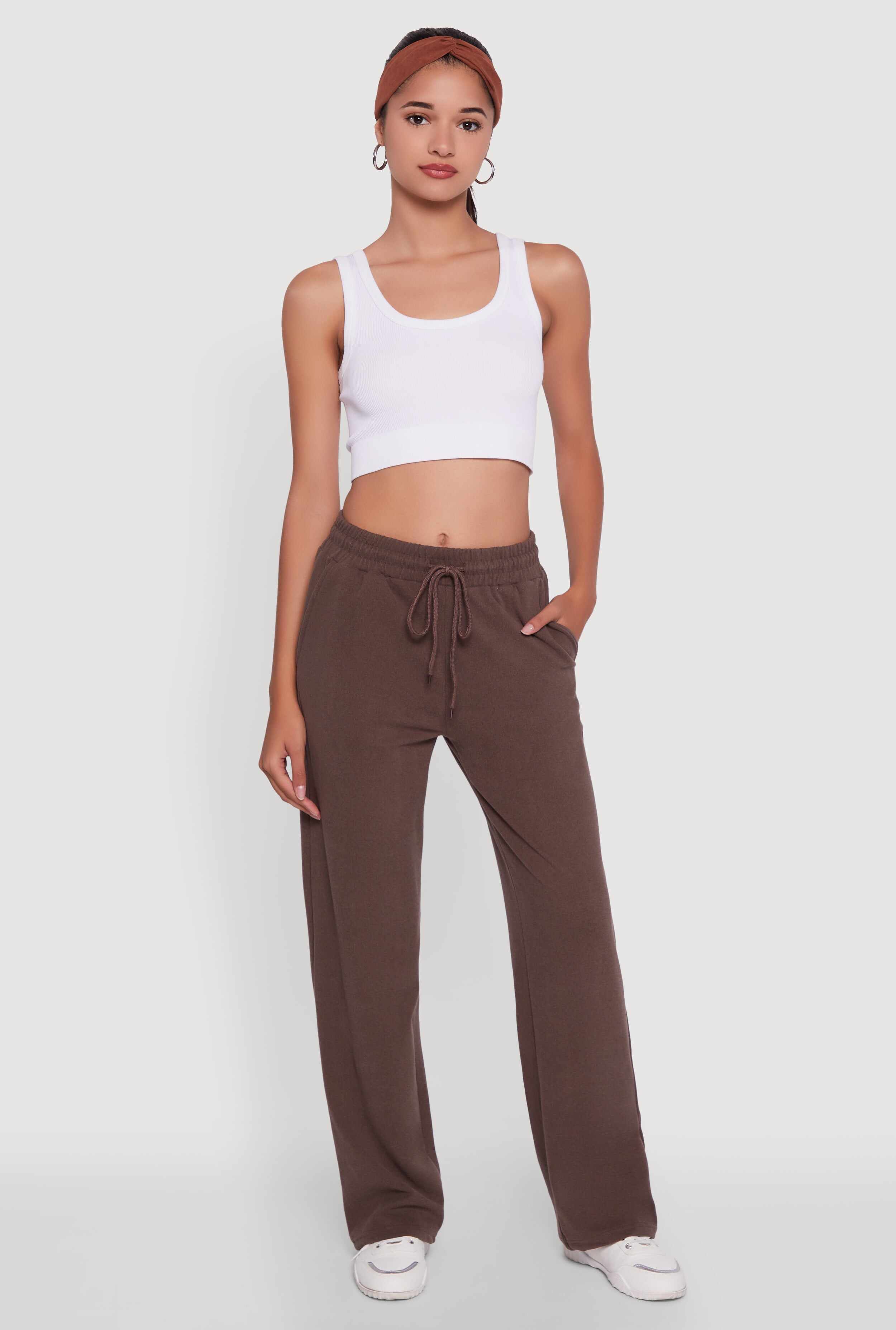 Marled High Waisted Wide Leg Sweatpants with Headband