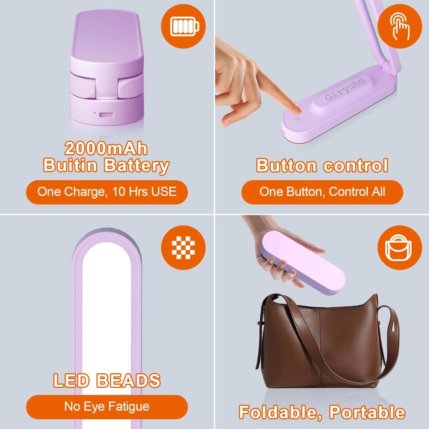 LED Desk Lamp for Office Home & Battery Operated Lamp Rechargeable Lamp Foldable & Portable Light, LED Desk Light Strip, 3 Brightness Dimmable Small Desk Lamp Wireless Reading Lamp