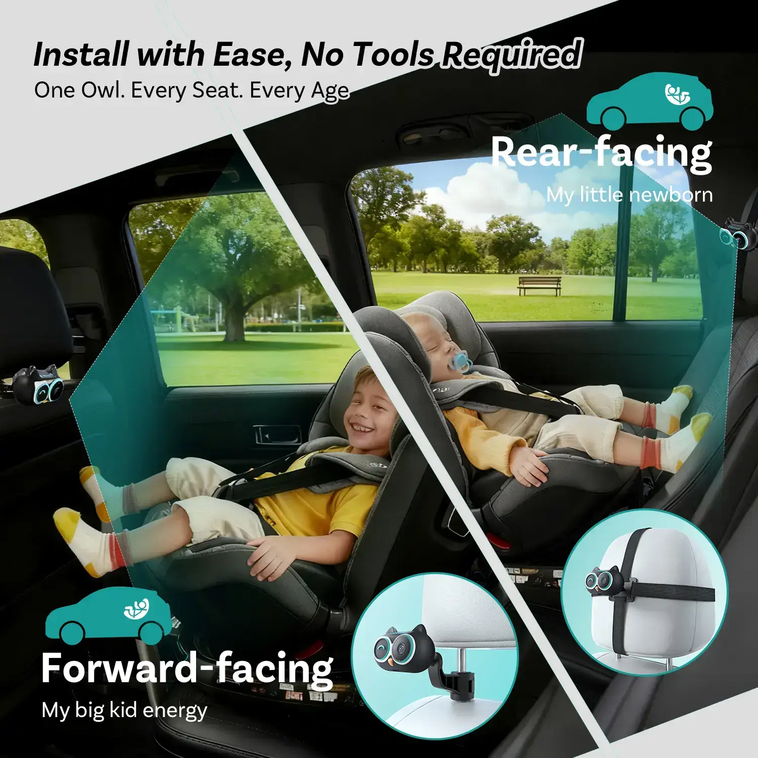 Baby Car Camera &Wireless CarPlay Adapter,1080P HD Rear Seat Monitor Display on Car Screen,150°Wide Angle No-Glow Night View, Safety for Kids & Infants