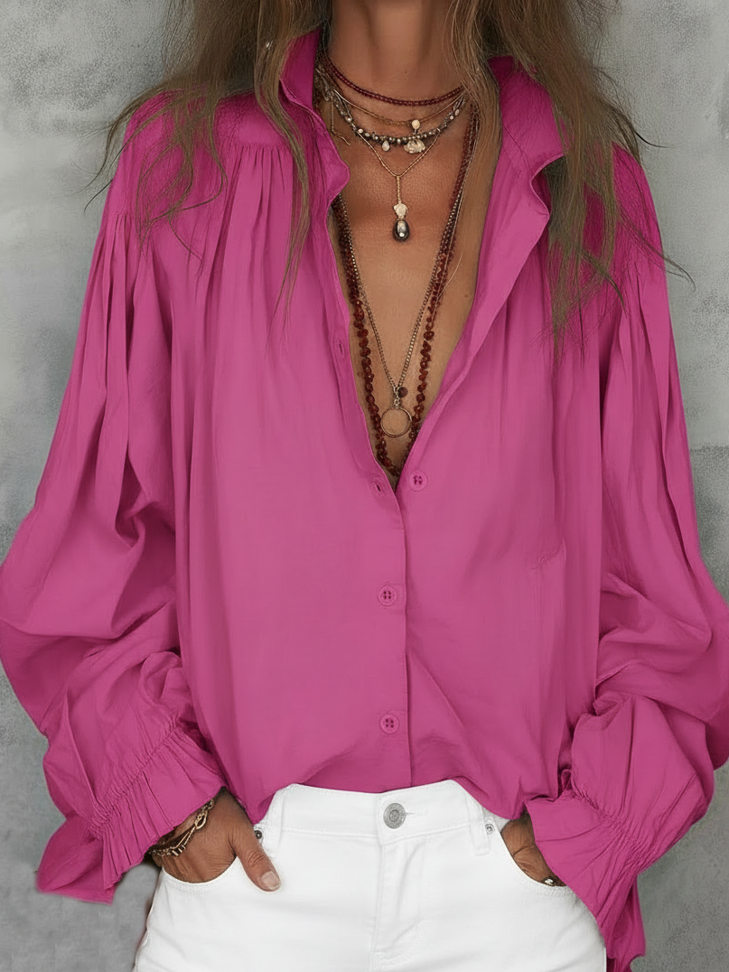 🔥Summer Arrivals🌟Minimalist Cozy Solid Color Stand Collar Cotton Blouse