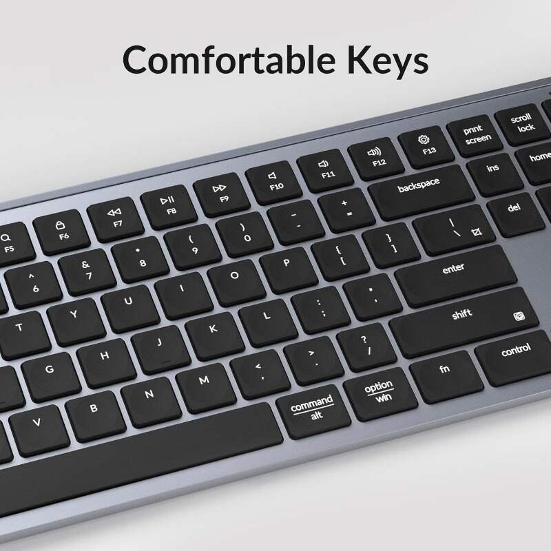 B6 Pro UltraThin Wireless Keyboard FullSize ZMK with Numeric Keypad Quiet Typing 2.4 GHz Bluetooth 5.2 Wired Connection Long Battery Life Compatible with Mac Windows Linux Space Gray