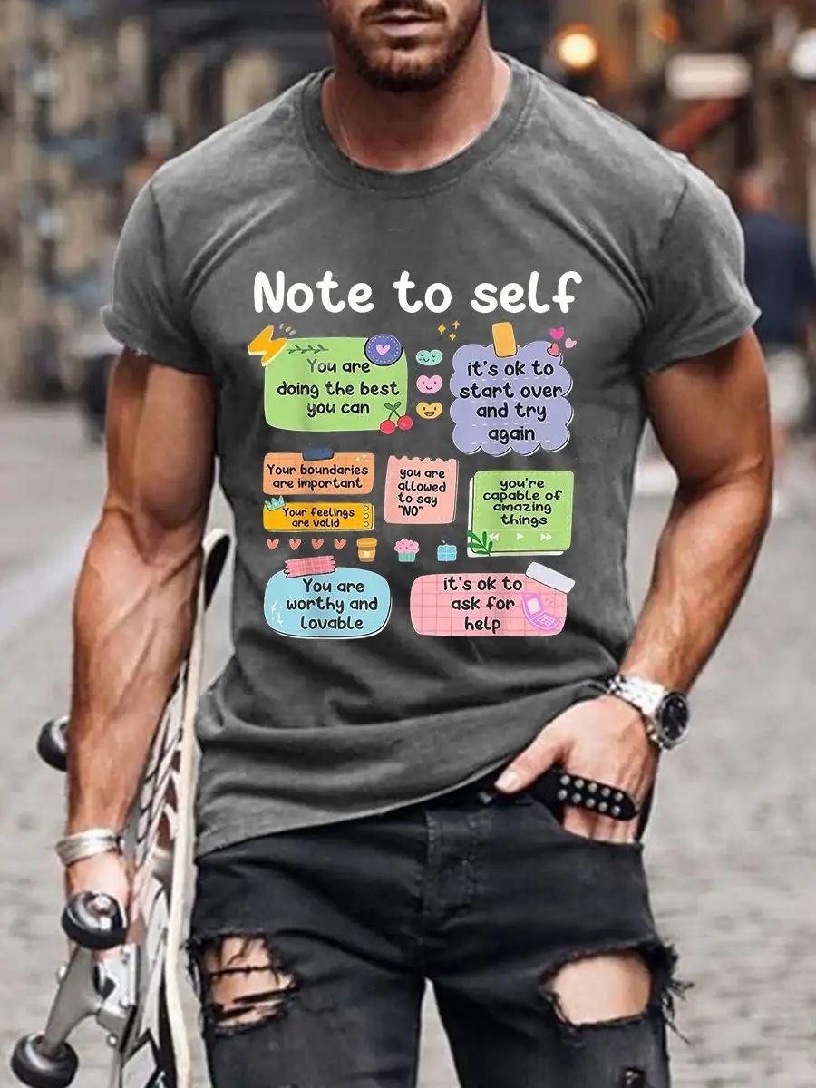 Men's Mental Health Note To Self Print Casual T-Shirt