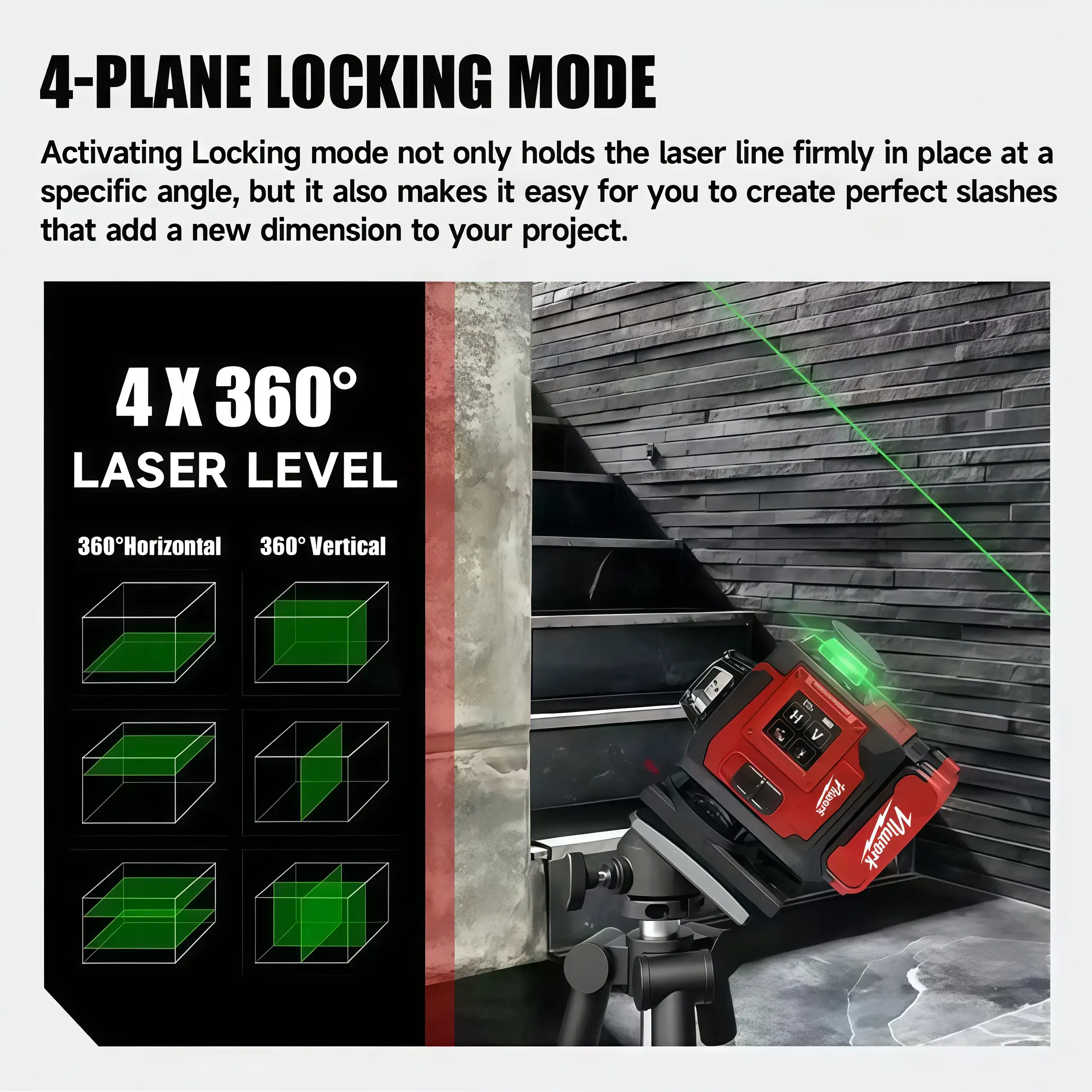 Professional Outdoor Green Line Laser Level with Horizontal & Vertical Lines Precise Automatic Calibration Contractor-Grade Tool for Construction & Gardening
