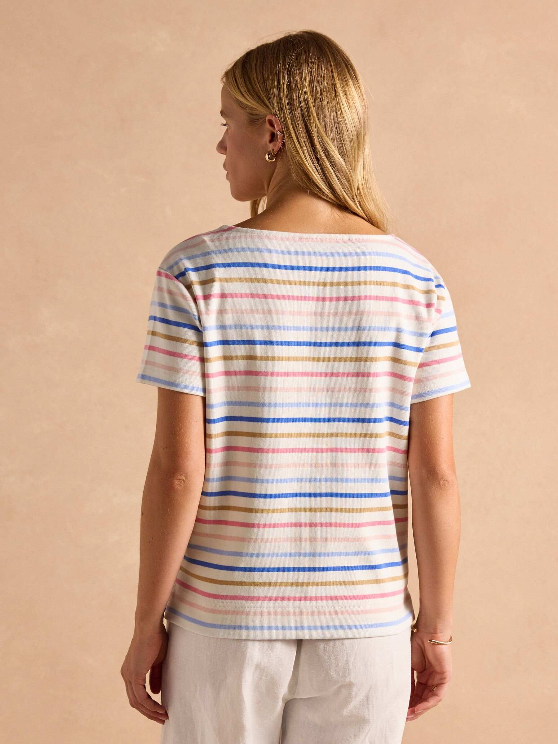 Harbour Multi Short Sleeve Boat Neck Breton Top