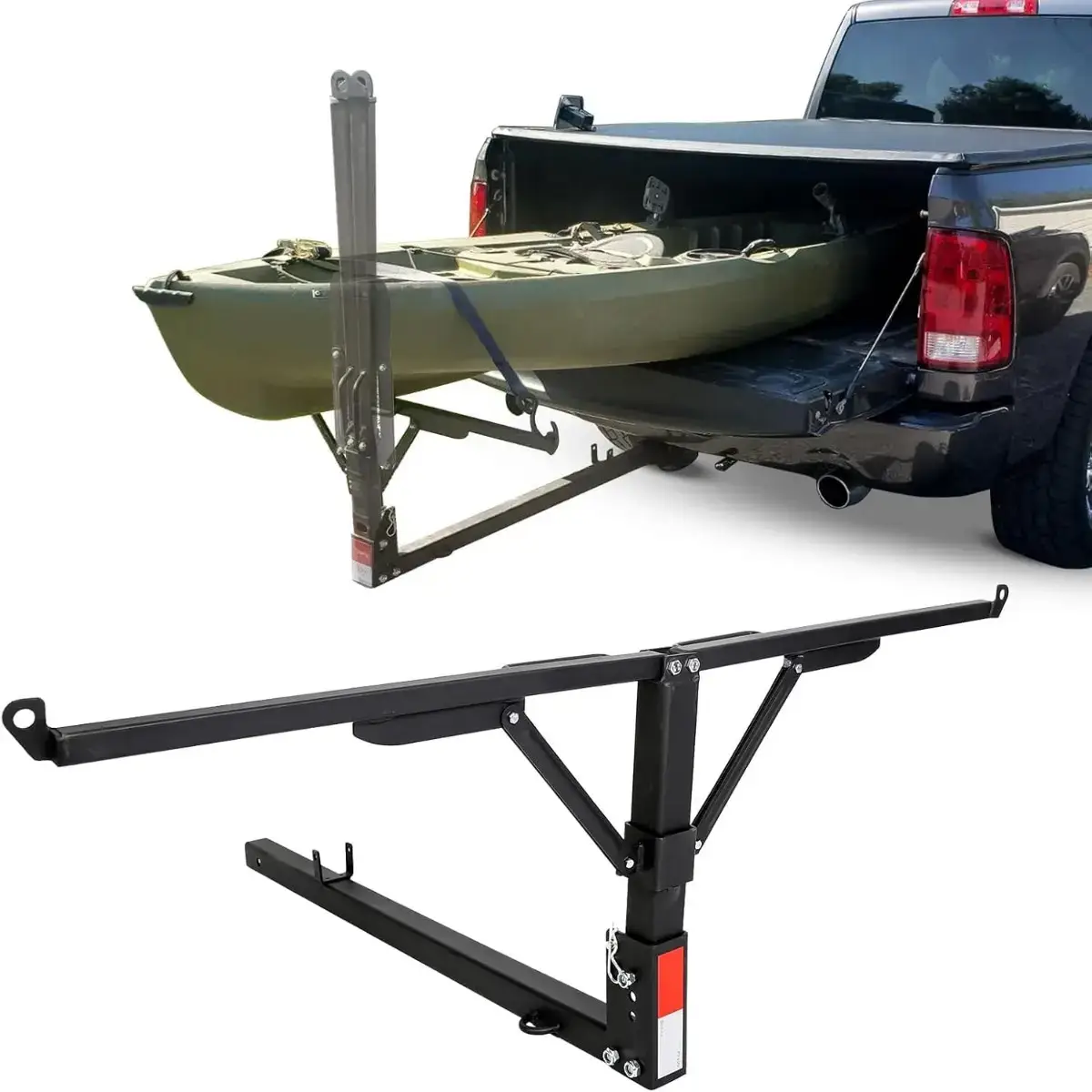 2 in 1 Foldable Truck Bed Hitch Extender Pickup Rack with Safety Flag | For Kayak, Canoe, Lumber & Long Cargo