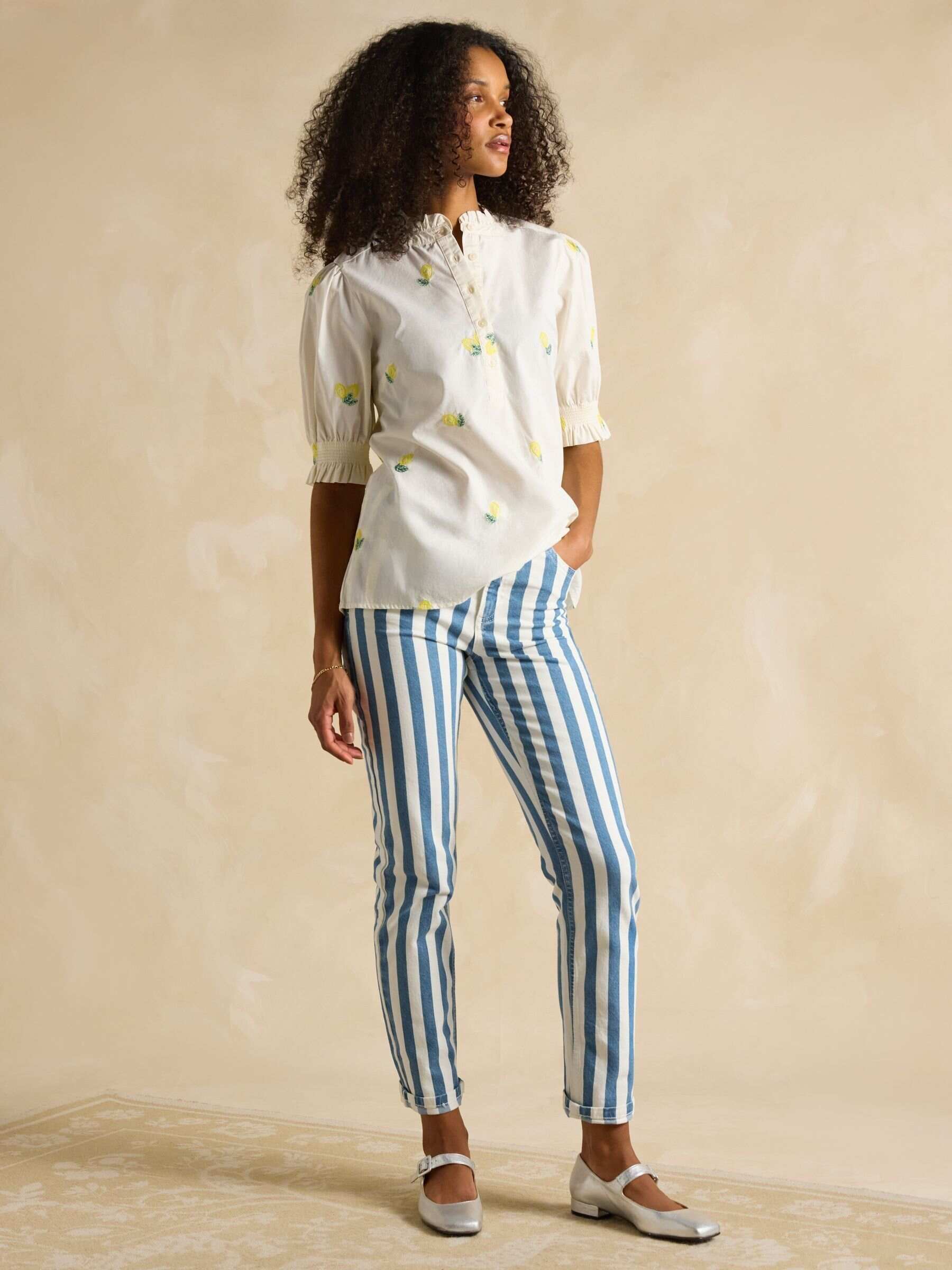 Blue Stripe Straight Fit Mid Rise Jeans