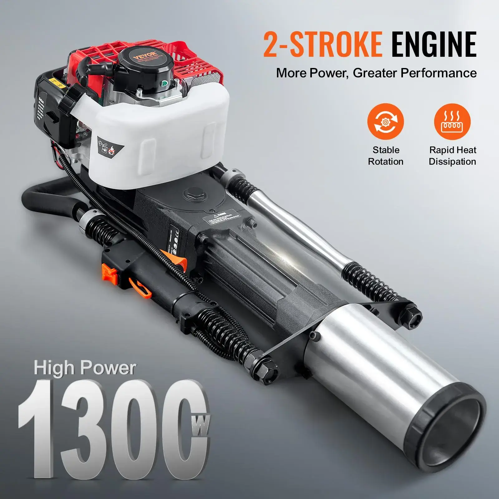 52cc Gas-Powered T Post Driver,2-Stroke Engine Gasoline Fence Piling Pounder, 1300W Portable Piledriver with 3 Post Driving Head(49/69/100 mm) , For Farm, Ranch Fencing, Road Improvements