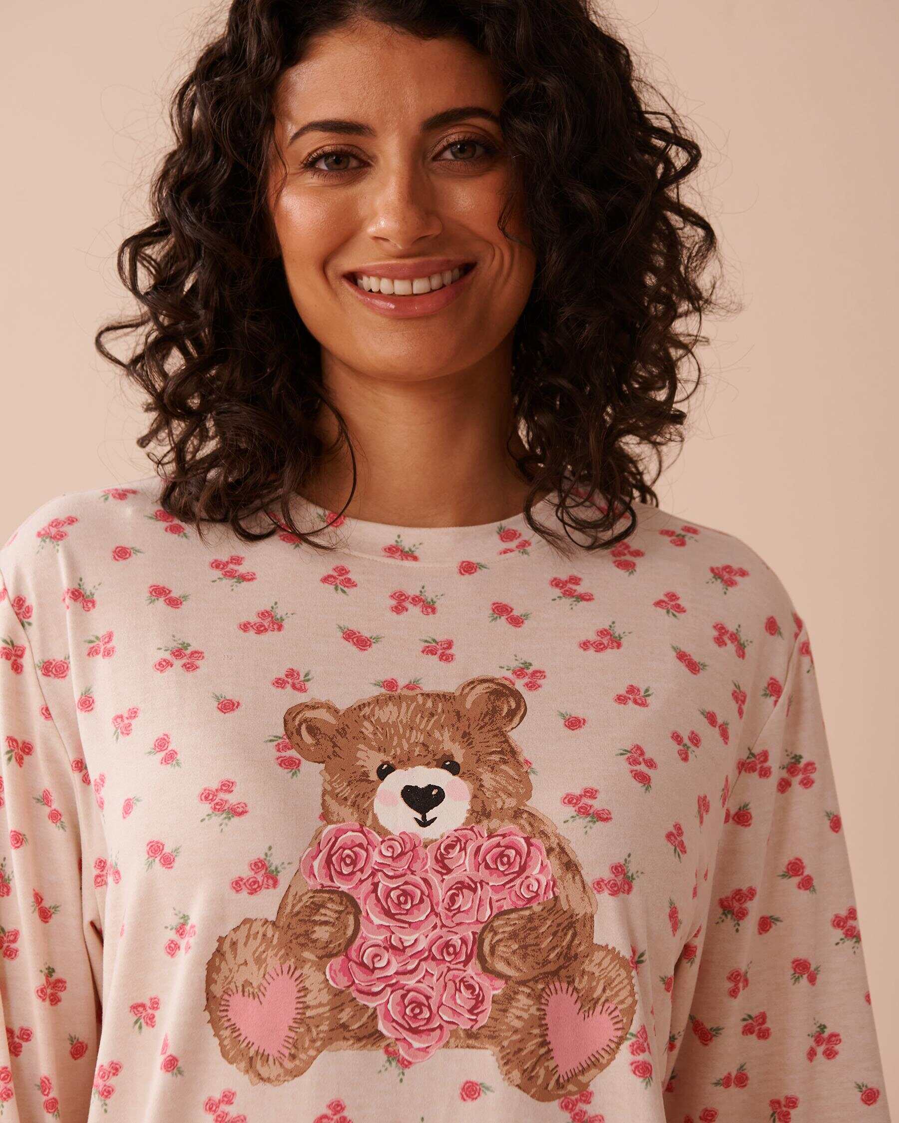 Teddy Bear and Rose Print Super Soft Long Sleeve Shirt