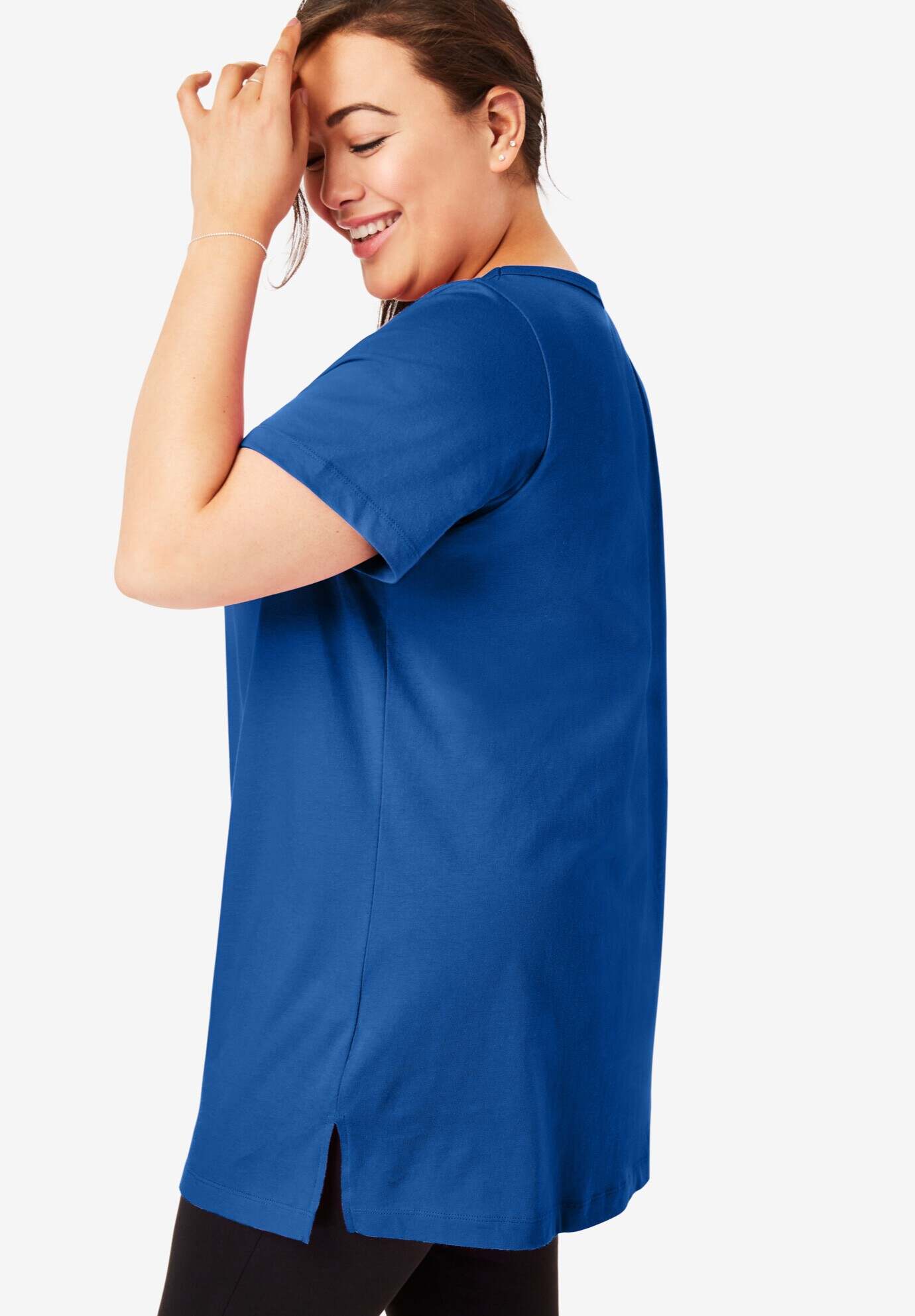 Perfect Short-Sleeve Shirred V-Neck Tunic