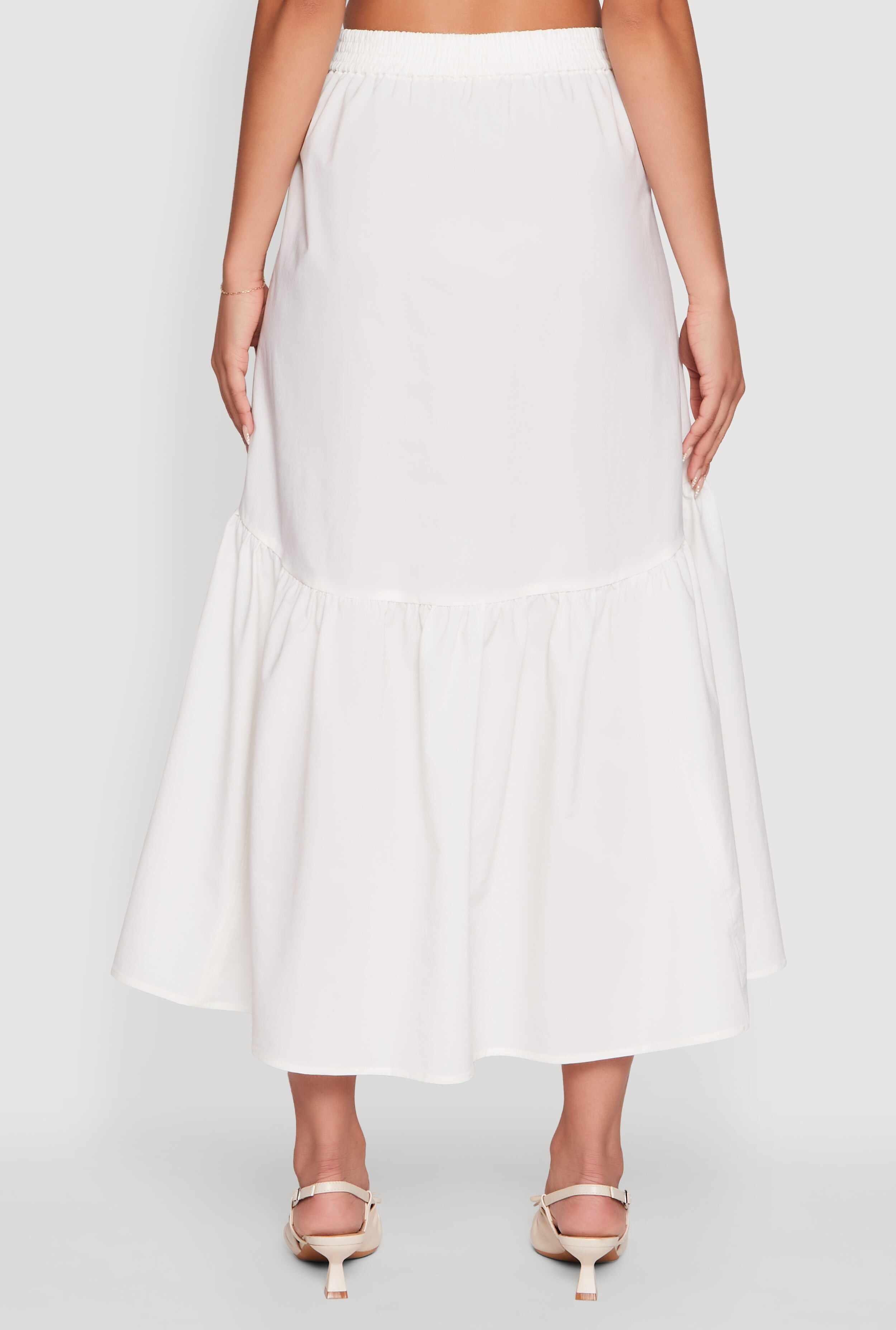 High Waisted Solid Maxi Tiered Skirt