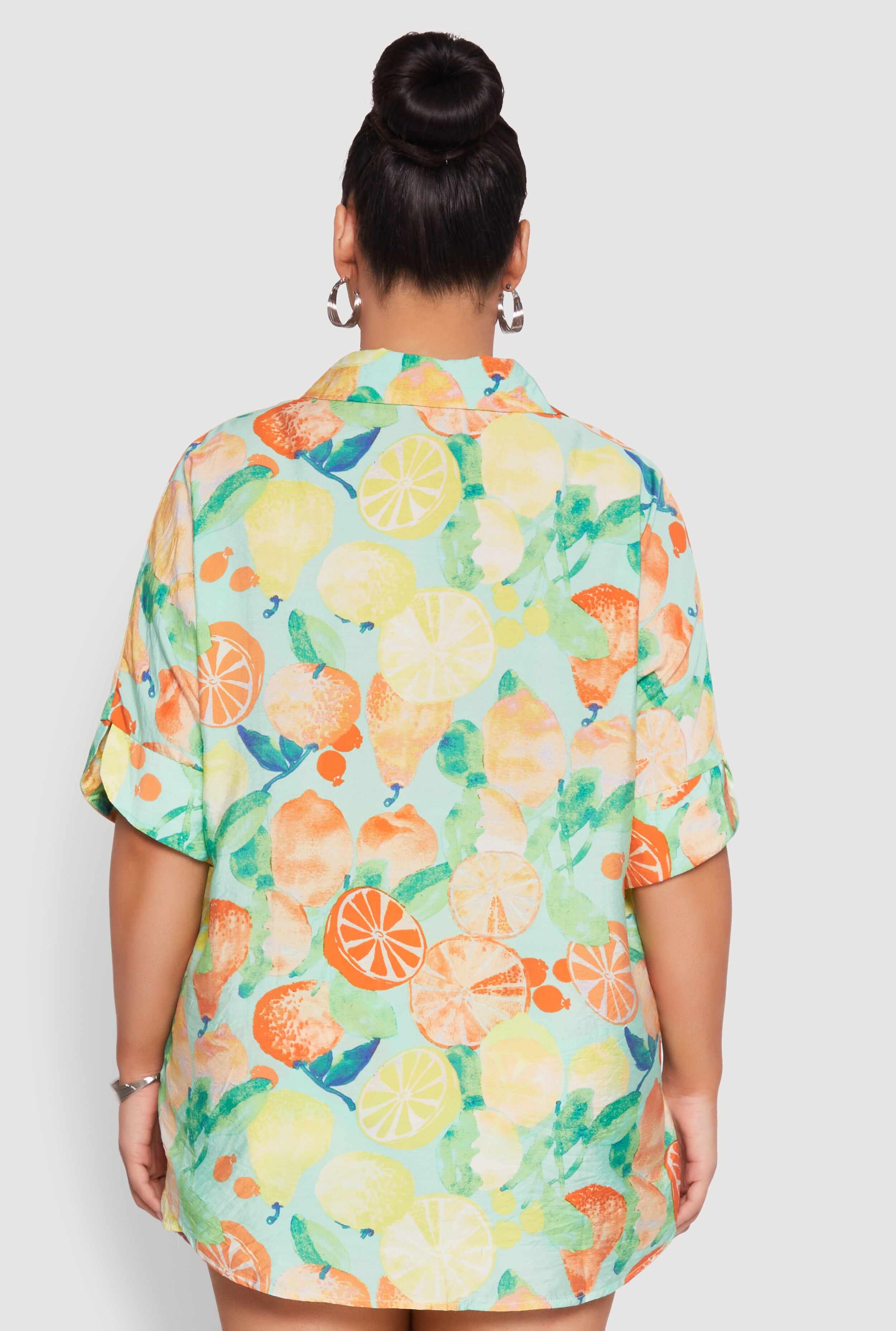 Plus Size Airy Fruit Print Shirt