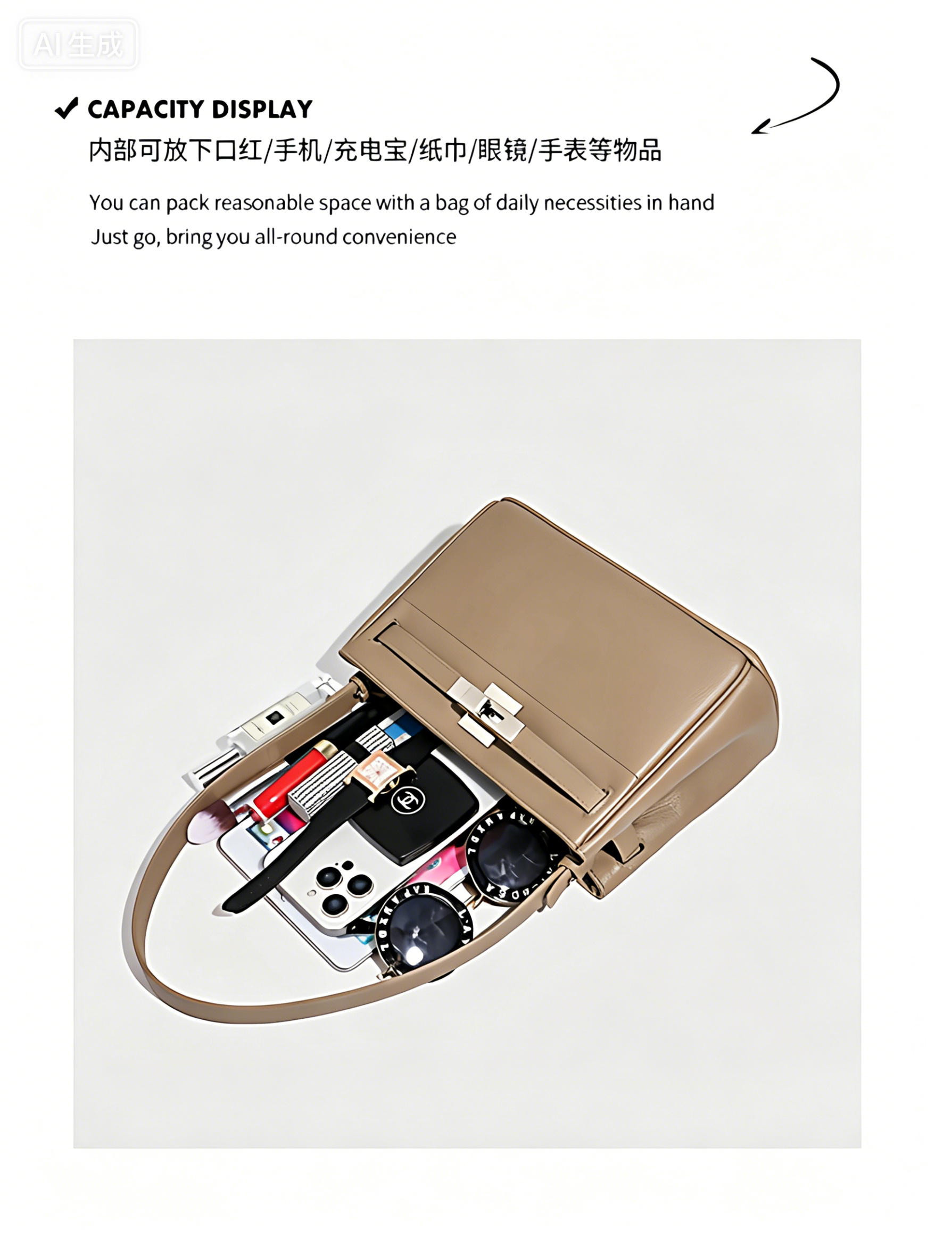 Fashionable women handbag with cowhide leather