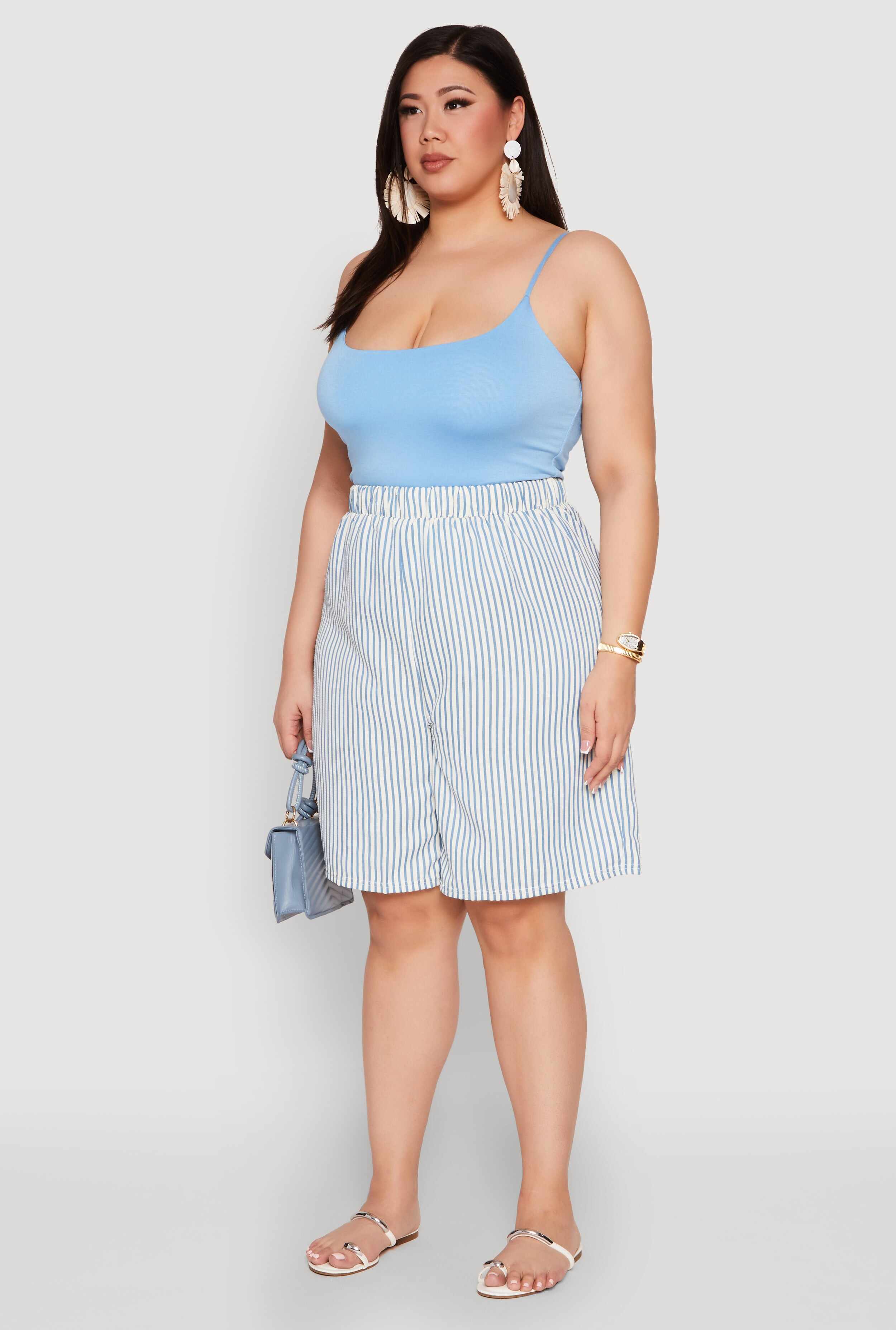 Plus Size Striped Seersucker Bermuda Shorts