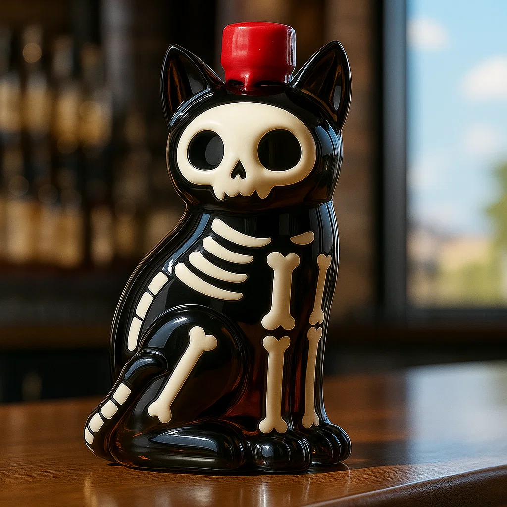 Skeleton Black Cat Whiskey Bottle
