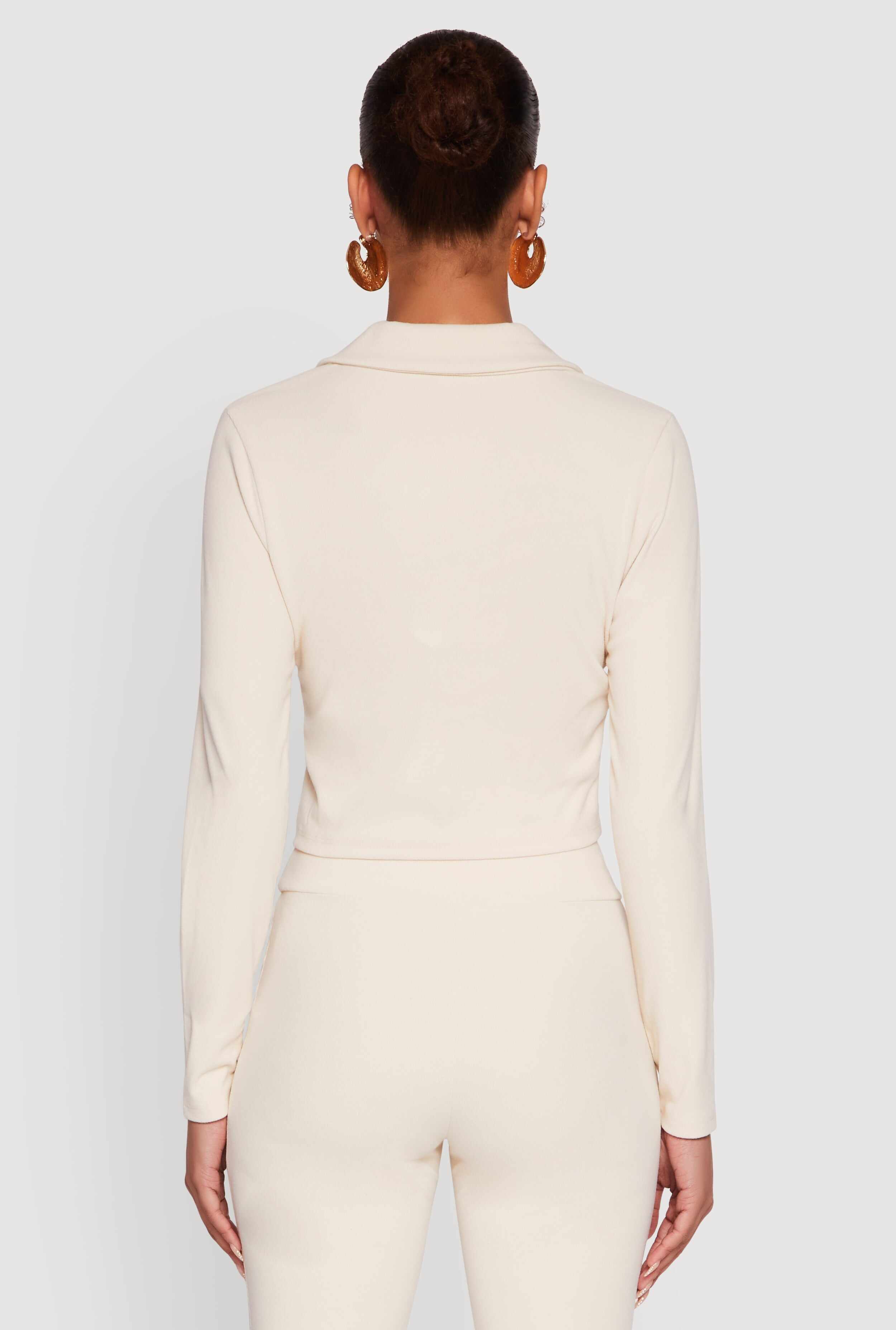 Brushed Knit Cropped Johnny Collar Polo Shirt