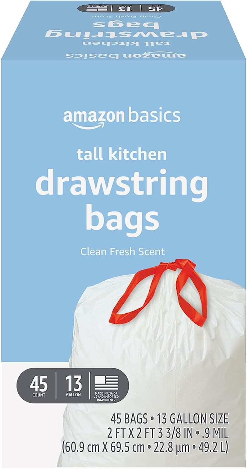 Tall Kitchen Drawstring Trash Bags, 13 Gallon, Unscented, 120 Count (Previously Solimo)