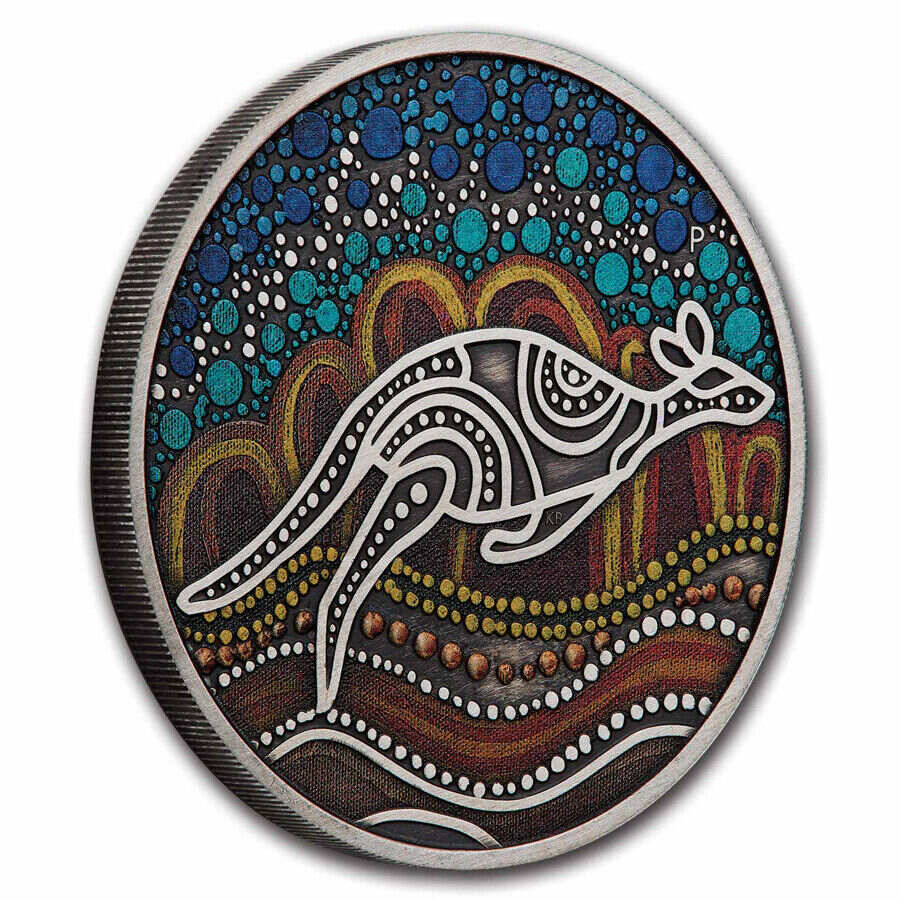 2023 Australia 2 oz Silver Colorized Kangaroo Yongka (Antiqued) - SKU#279333