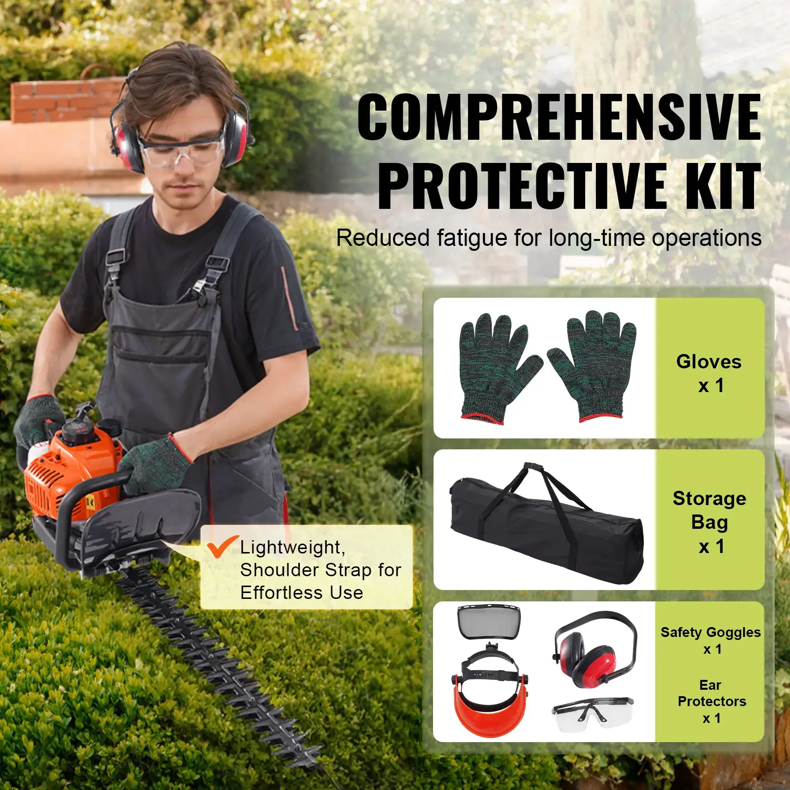 23.2-inch 26CC 2 Cycle Gas Hedge Trimmer Gas Powered Handheld Hedge Trimmer with Dual Sided Dual Action Blade180° Adjustable Trimmer HeadSuitable for Trimming ShrubsLow Bushes