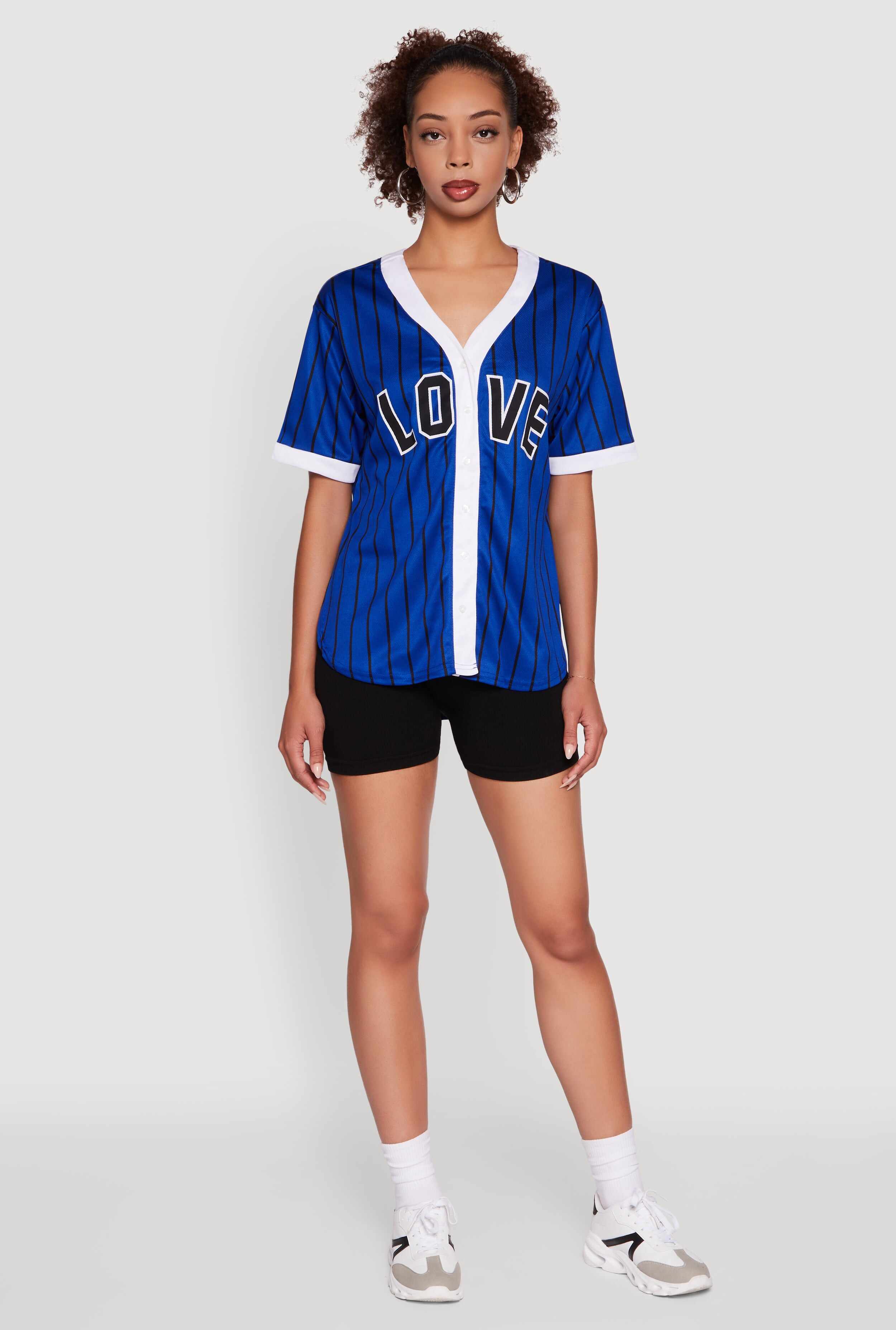 Trendy Striped Love Graphic Baseball Jersey