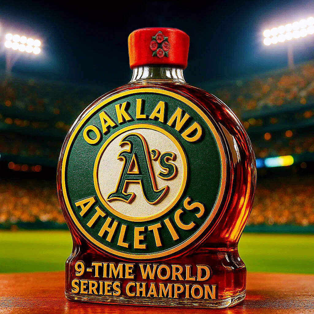 Oakland Athletics 9-time World Series Champion Whiskey Bottle