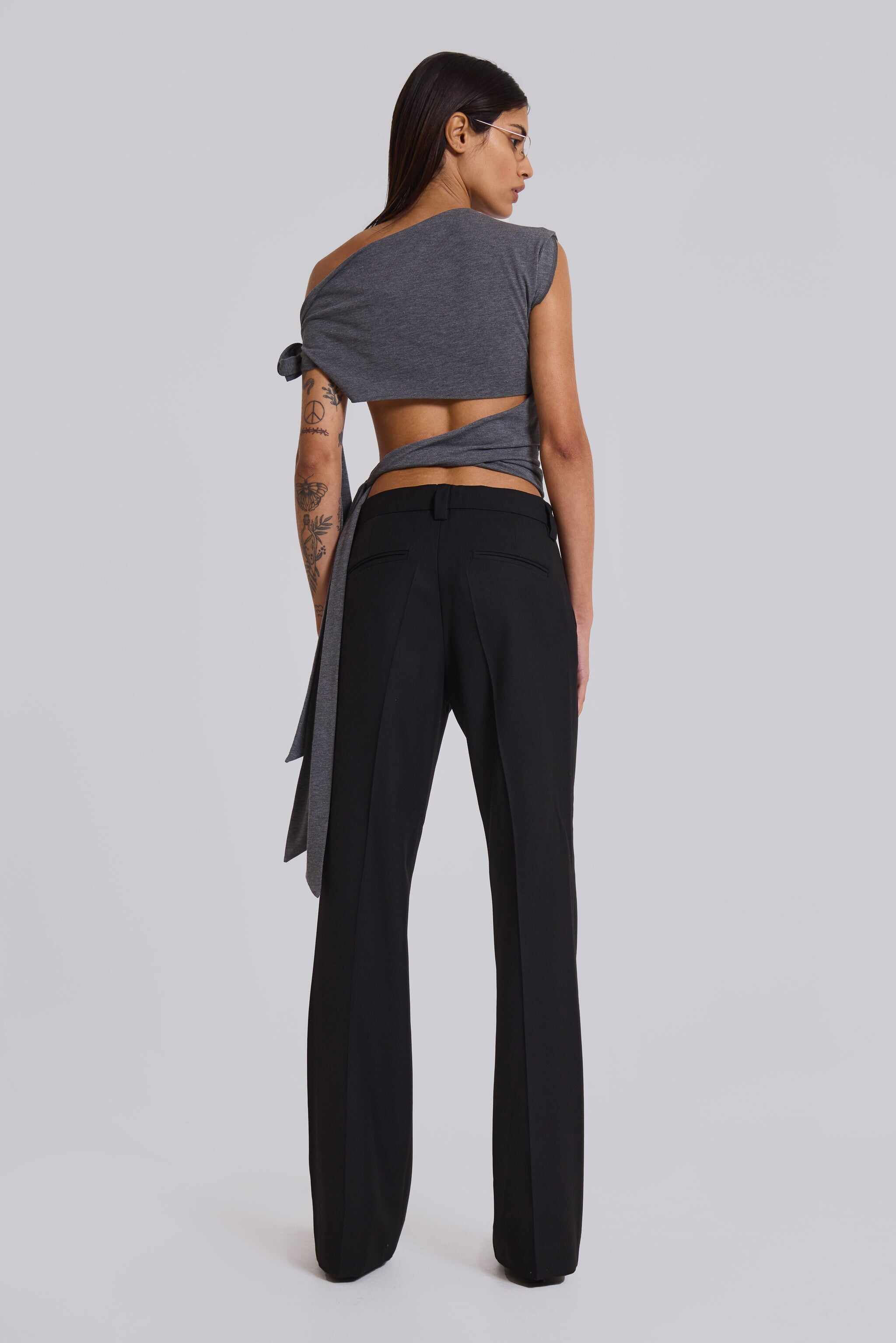 Black Stacked Bootcut Suit Pants