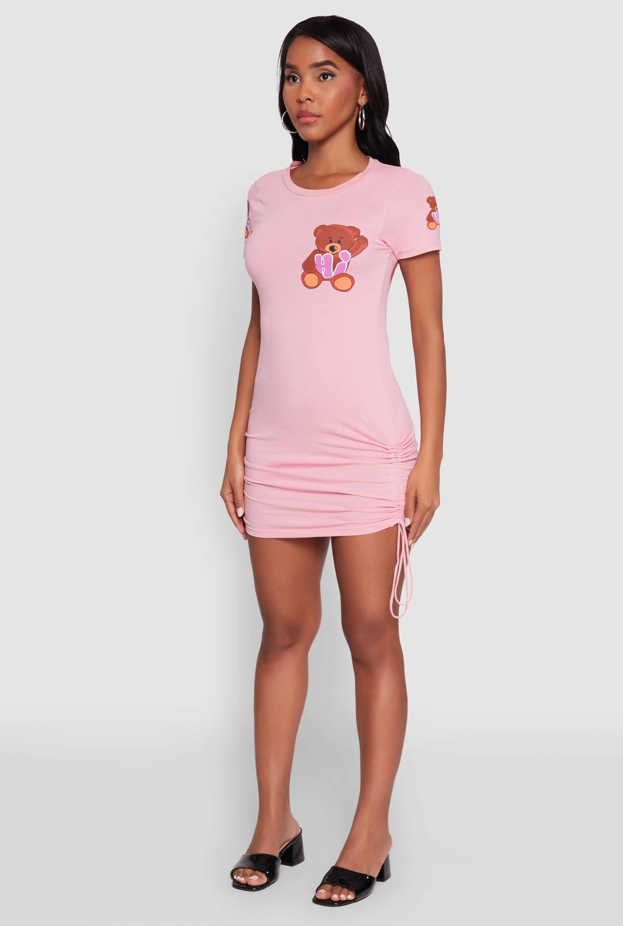 Bye Bear Graphic Short Sleeve T Shirt Dress