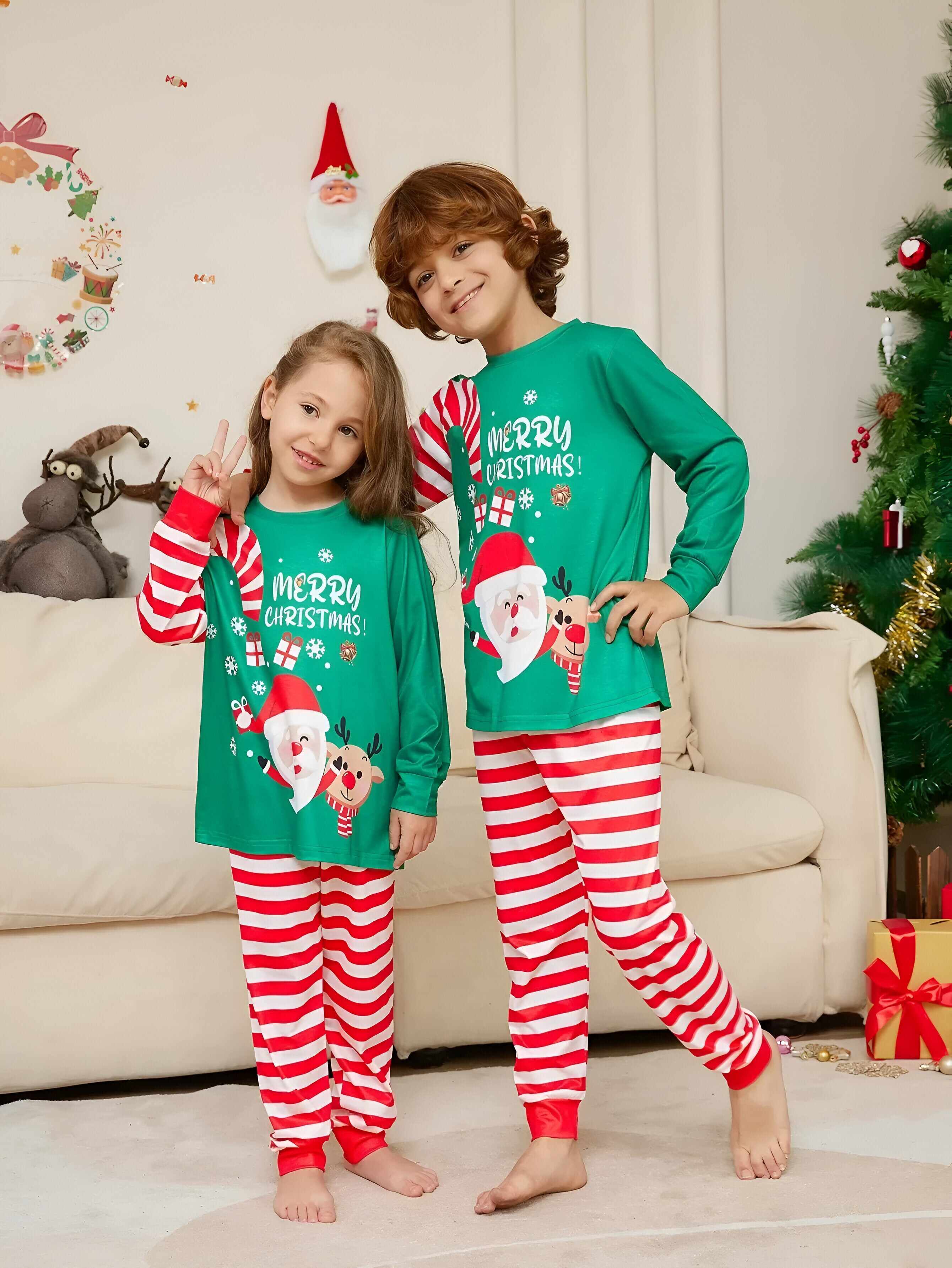 Kids Candy Cane Matching Family Christmas Pajamas