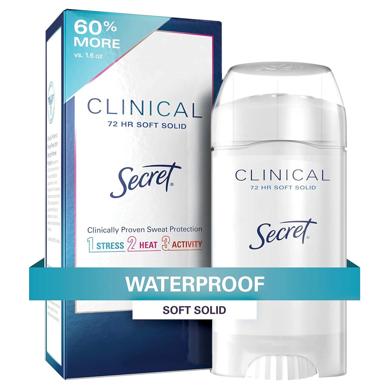Secret Clinical Strength Antiperspirant and Deodorant Women, Soft Solid Stress Response, 72 Hr Sweat Protection, 1.6 oz (Pack of 3)