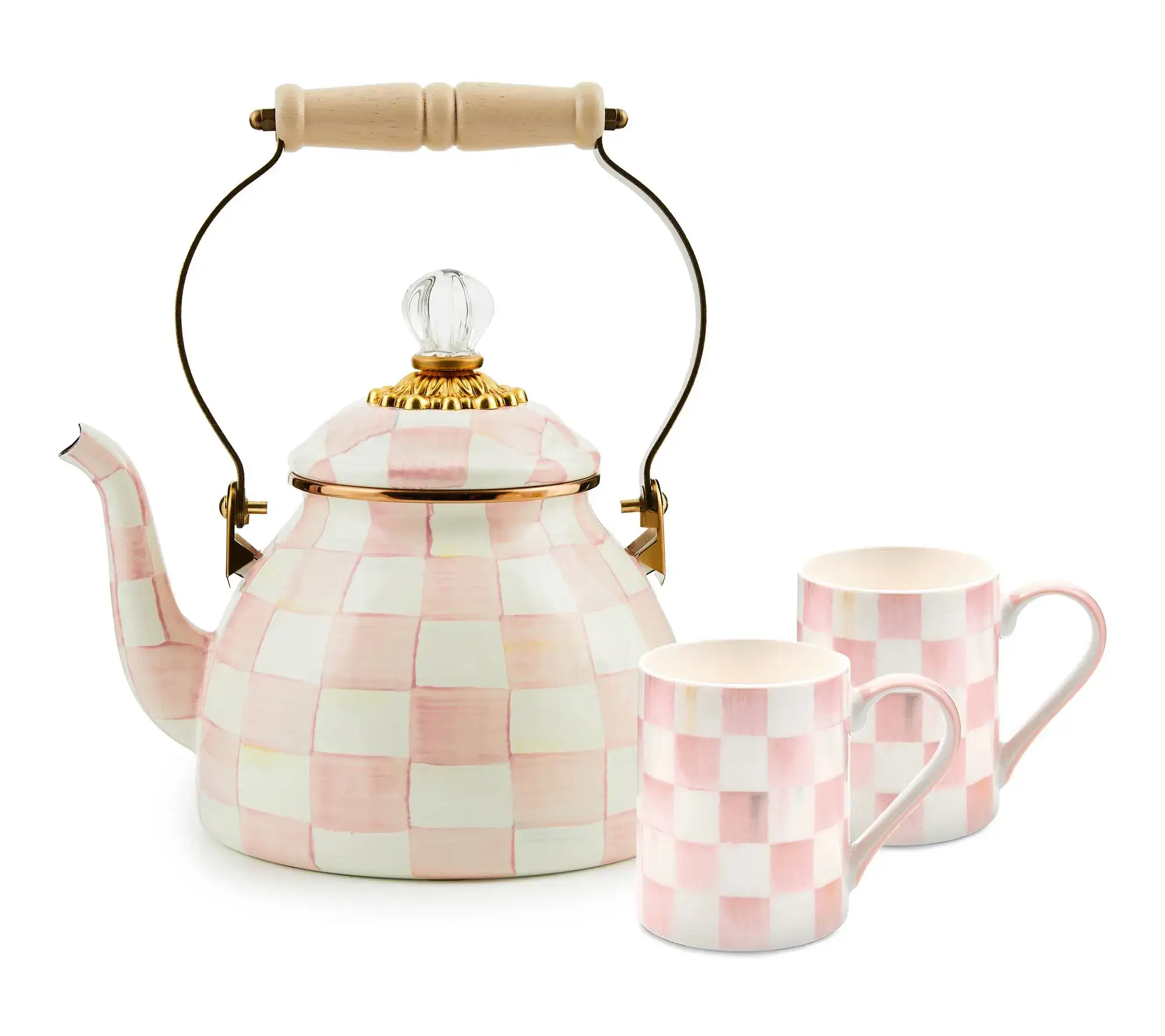 2Qt Enamel Tea Kettle and Set of 2 Mugs